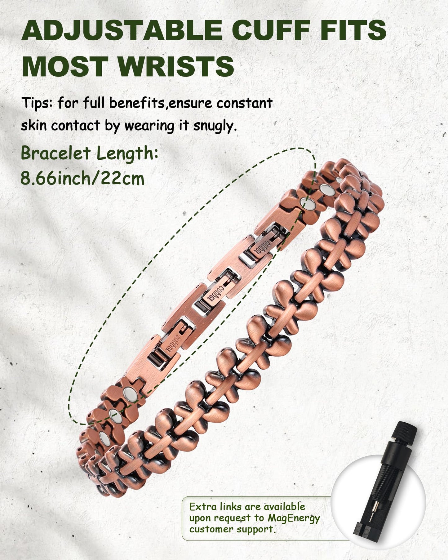 MagEnergy Copper Bracelet for Women, 99.99% Pure Solid Copper Bracelet with 3500 Gauss Magnetic, Adjustable, Jewelry Gift (Copper-Butterfly+Ring/B)