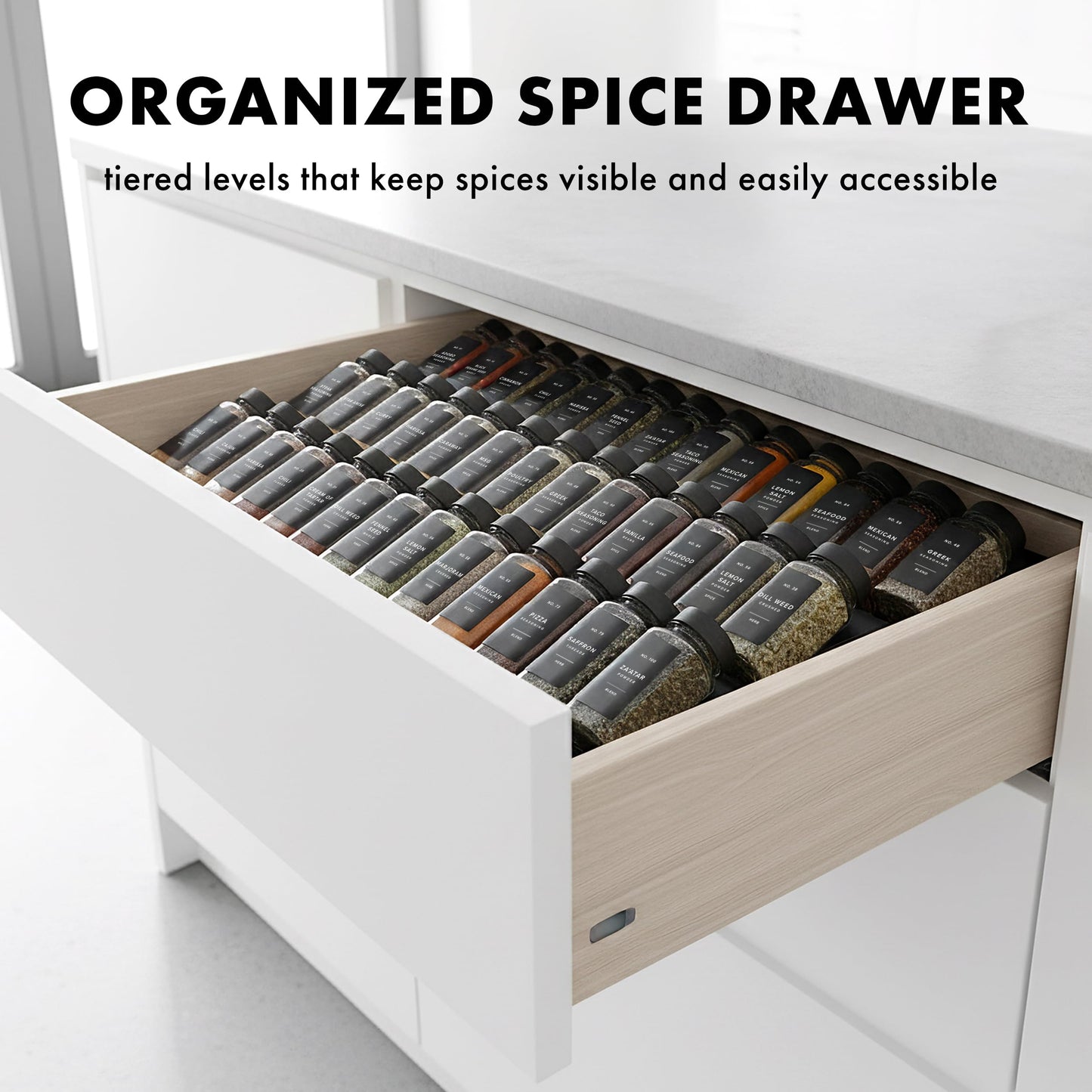 EDELHAUS Spice Drawer Organizer - Expandable Spice Rack for Drawer, Black Seasoning Organizer for Drawer Spice Organizer, Spice Organization Seasoning rack insert for Cabinet (Jars Not Included)