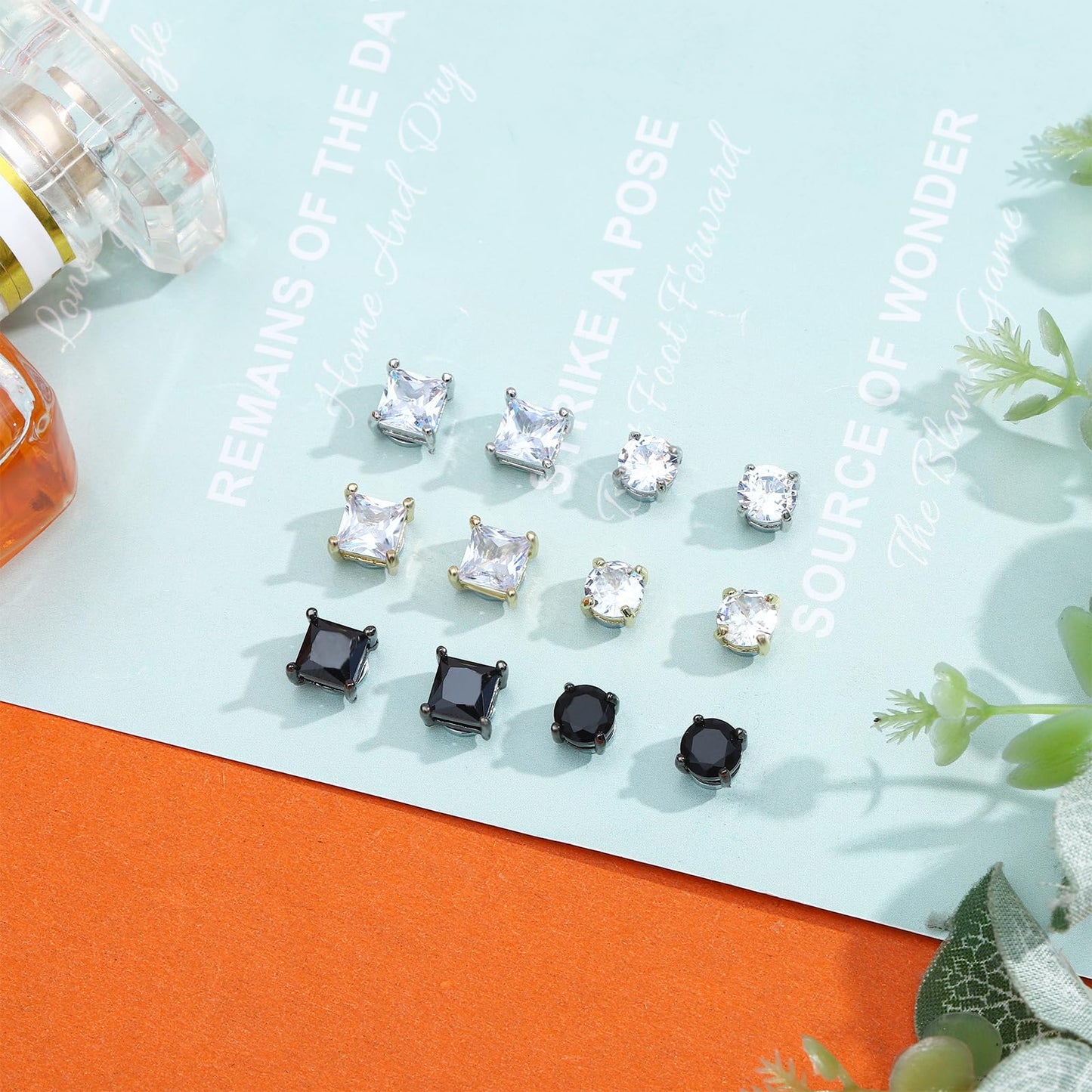 NEWITIN 6 Pairs Stainless Steel Magnetic Stud Earrings for Men Clip on Earring Magnetic Earring Unisex Non Piercing CZ Magnet Studs Diamond Earrings for Women Men