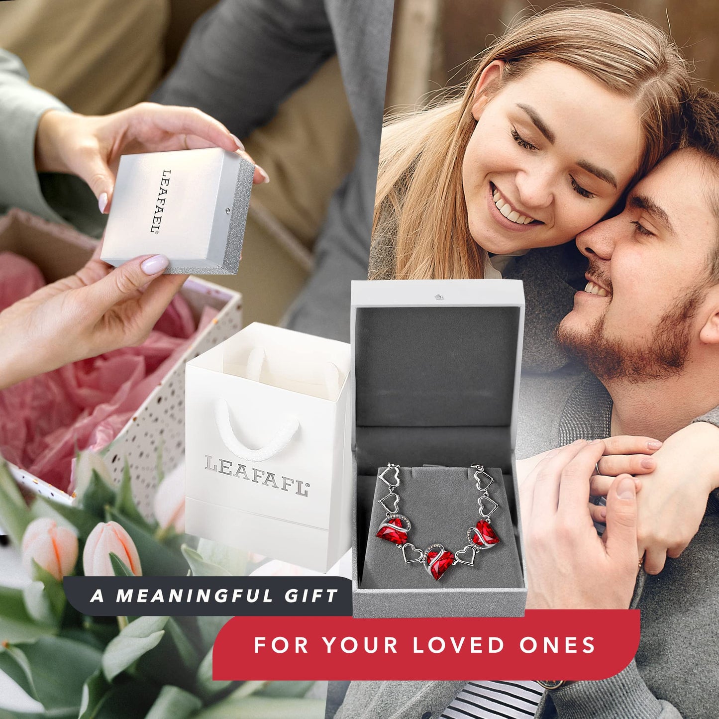 Leafael Infinity Love Heart Gift Bracelet for Women, January & July Birthstone Crystal, Siam Ruby Red, Silver Tone, 7-inch Chain and 2-inch Extender