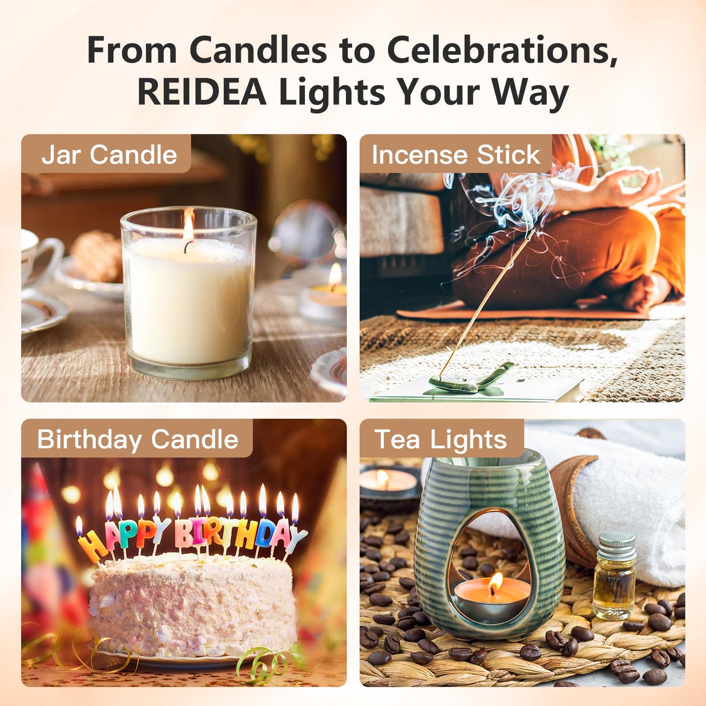 REIDEA Candle Lighter Long USB Rechargeable Arc Windproof Flameless with Safety Switch Buttom for Home Kitchen BBQ Camping Stove
