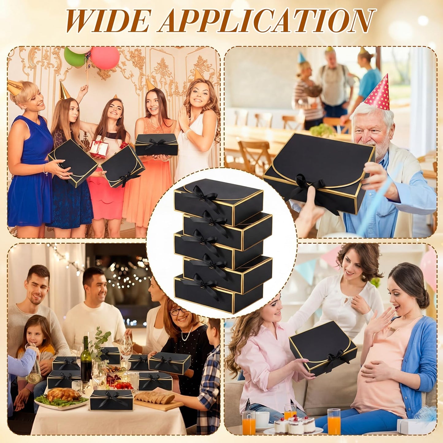 Jaloro 20 Pack Black Gift Boxes with Lids Bulk 10.6x7.8x3.1inch Black Gift Boxes with Gold Ribbons Bridesmaid Proposal Box for Presents, Wedding, Birthday, Valentine's Day, Baby Shower, Anniversary