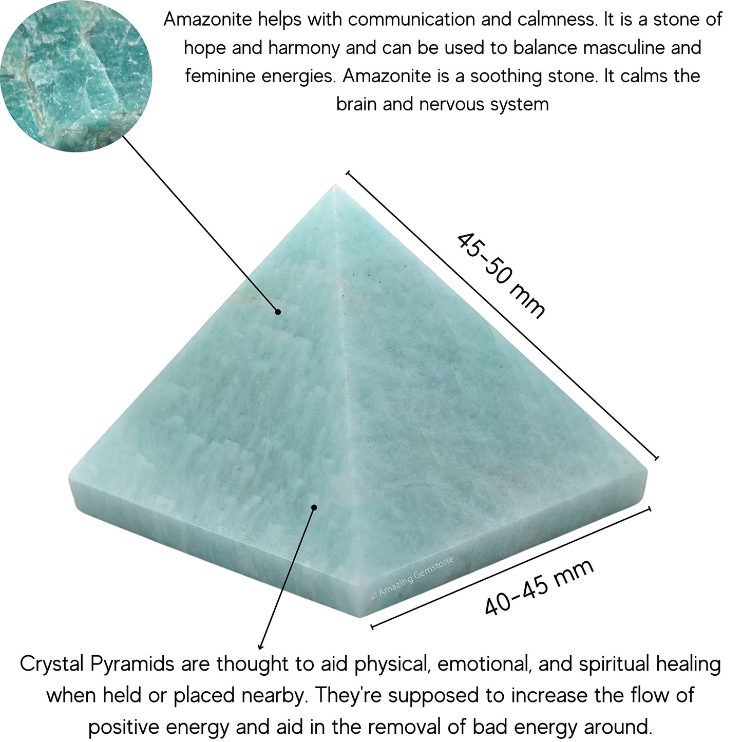 Amazing Gemstone Amazonite Pyramid Crystal Healing Stones - 2" Great Pyramid Figurine of Natural Stone Pyramid for Meditation, Reiki, Chakra Balancing and Crystal Pyramids Grid