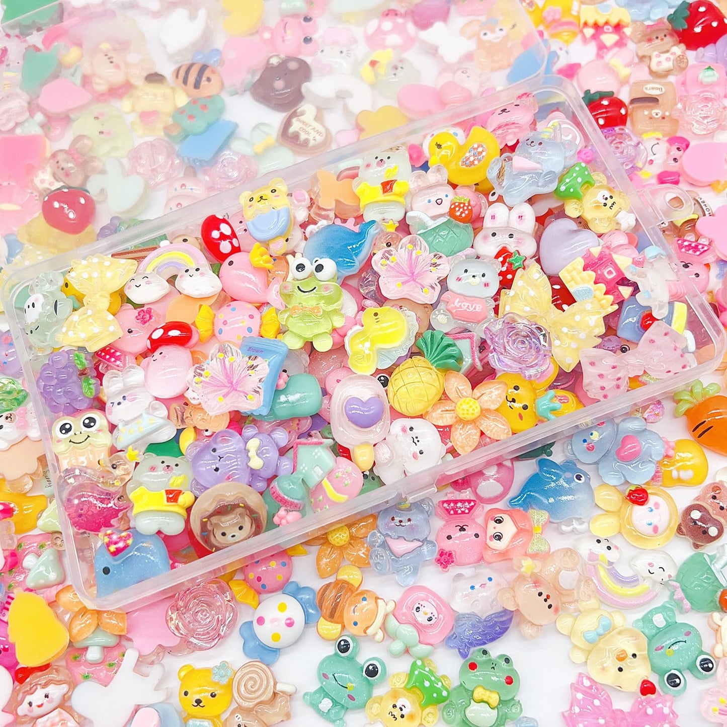 JINDUODUO 120 Pcs Flatback Resin Slime Charms, Bulk Kawaii Assorted Cute Charms Ornaments for Phone Junk Cases, Scrapbooking, DIY Crafts