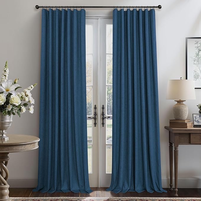 Navy Blue Black Out Curtains 63 Inch Long 2 Panel Burg Linen Textured Thermal Insulated Total Blackout Window Shades Soundproof Dark Out Curtain for Living Room Kids Children Boy Bedroom 63 Length