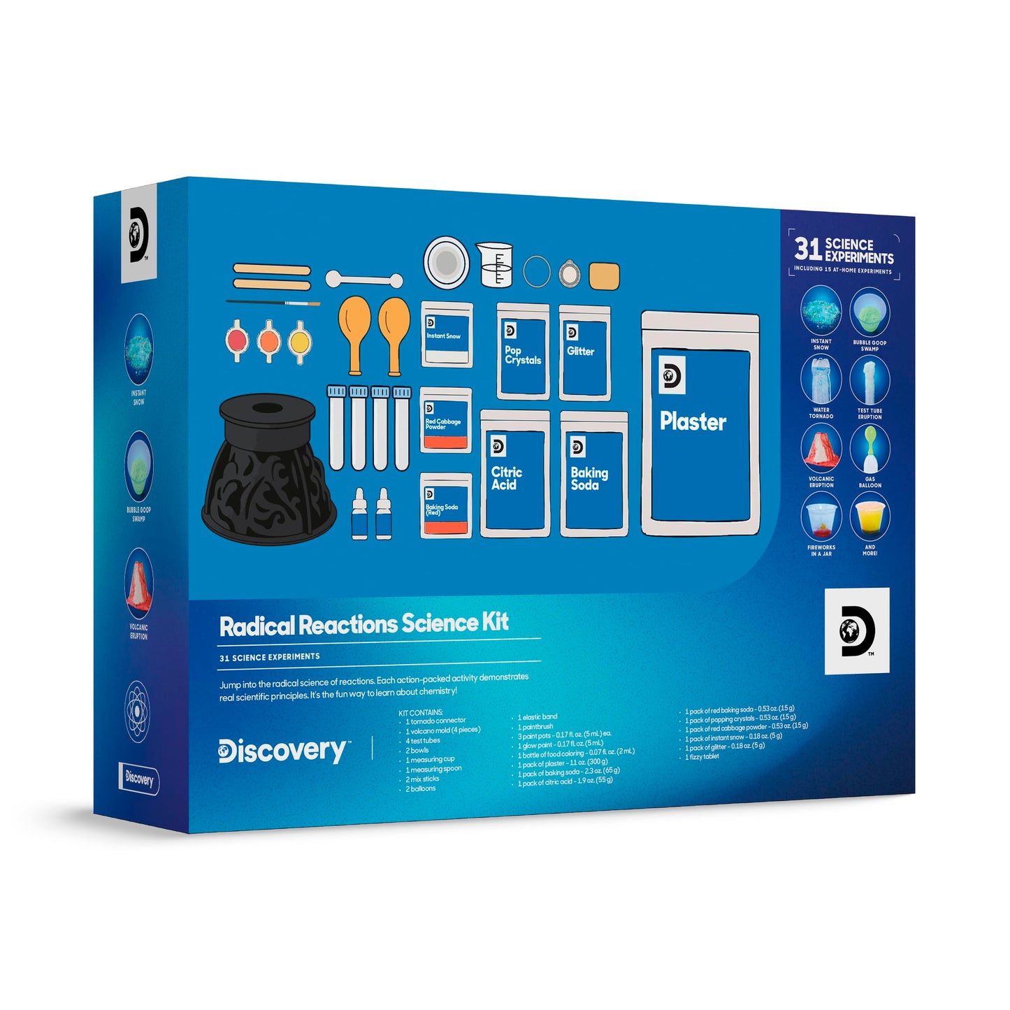 Discovery Radical Reactions Science Kit - 31 Experiments STEM Lab for Kids| DIY Activity Set with Chemistry Tools, Volcano Mold, Instant Snow| Educational Learning Toy| Gift for Boys Girls| Ages 8+