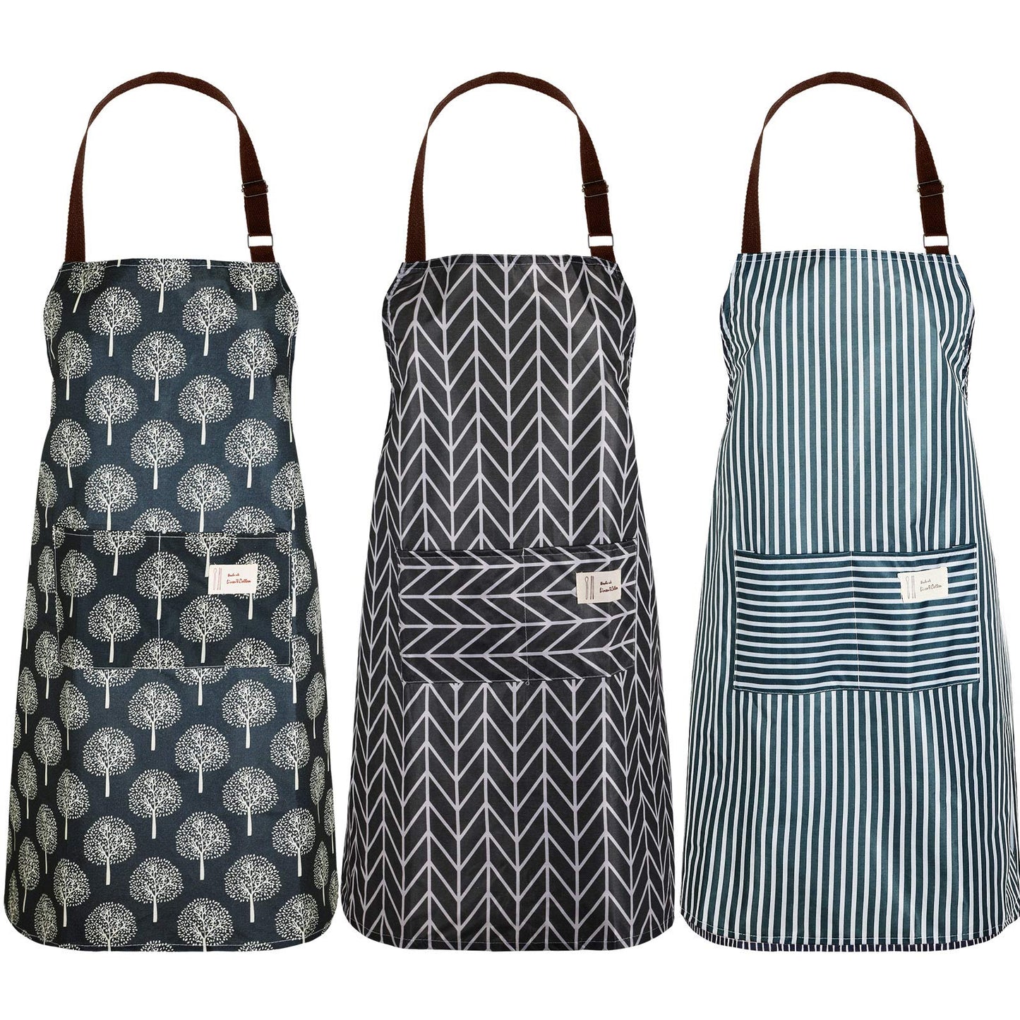 SATINIOR 3 Pieces Waterproof Bib Apron with 2 Pockets Adjustable Cooking Kitchen Apron for Women Men Chef BBQ Baking Cleaning(Black,Blue,Grey)