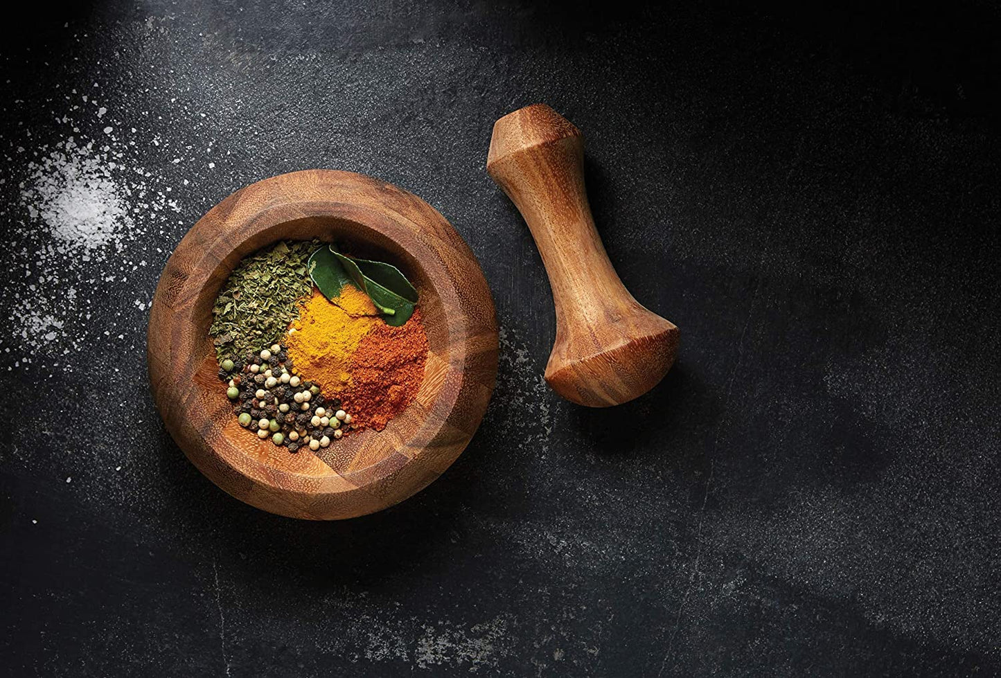 IBLAY Mortar and Pestle, Acacia Wood Herb Spice Masher Mortar,Pestle Grinder/Chopper for Herbs, for Garlic Press, Coffee Grinder, Ginger Crusher, Spice Grinding, Spices and Kitchen Usage
