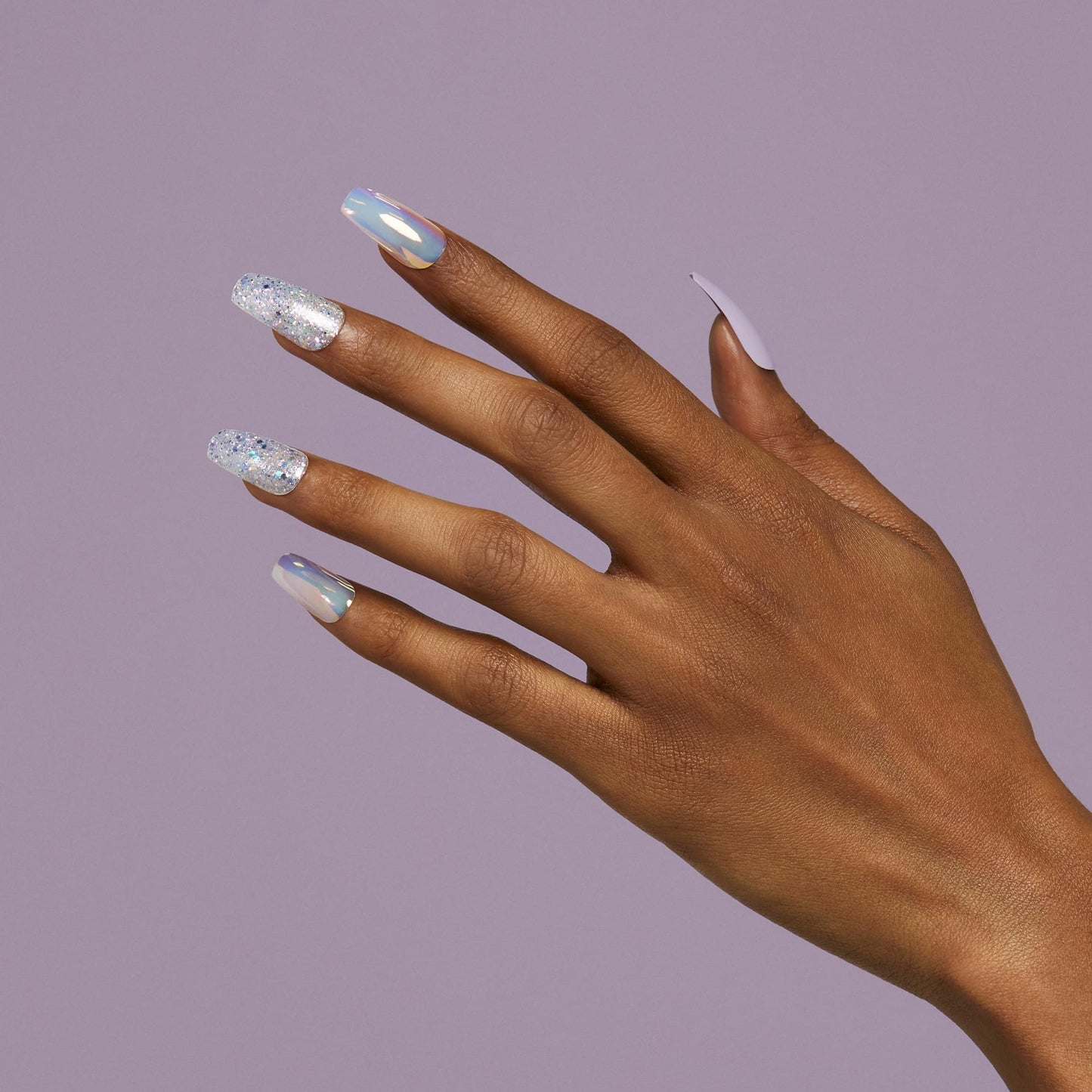 KISS Gel Fantasy Press On Nails, Rainbow Rings, Purple, Long Coffin Shape, Includes 28 Nails, Nail Glue (2g), Manicure Stick & Mini File