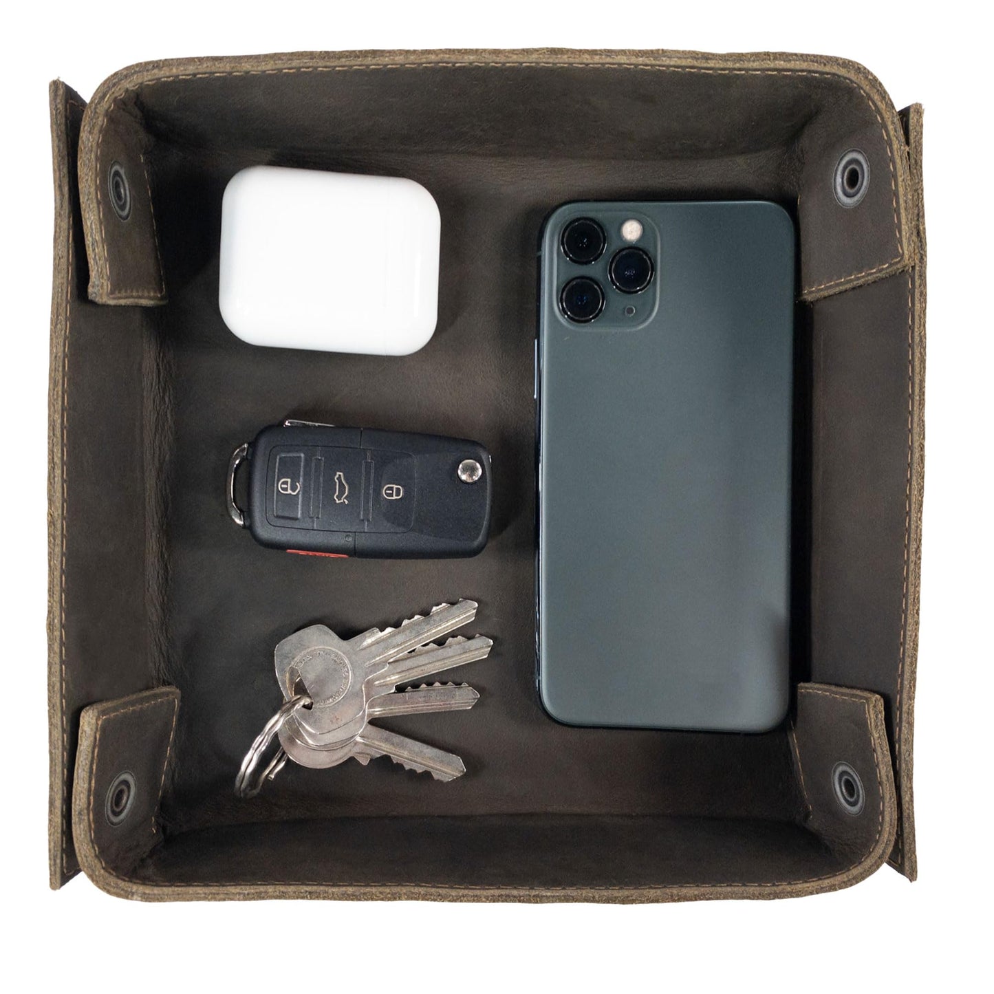 Hide & Drink, Leather Catchall Change Keys Coins Jewels Box Tray Big Storage, Handmade Includes 101 Year Warranty :: Dark Jade