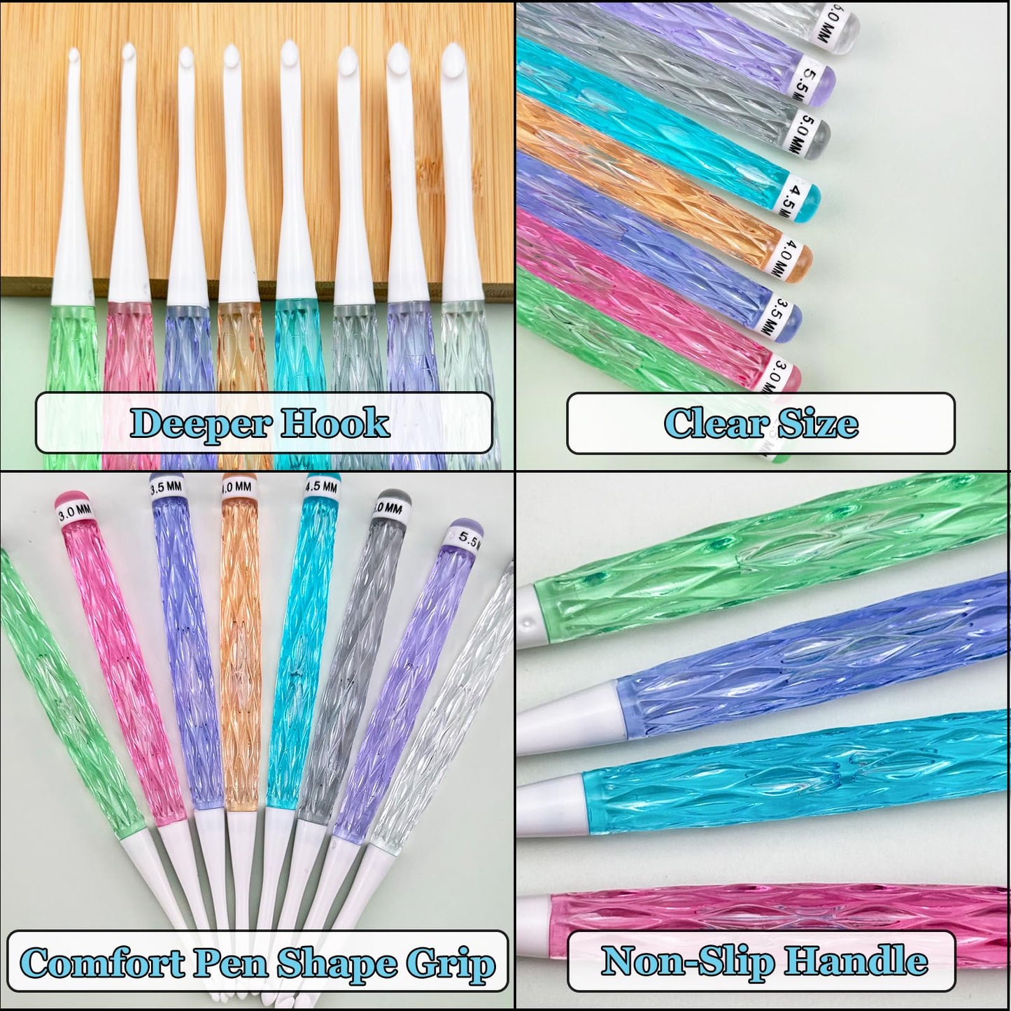 Hobekoee Inline Crochet Hooks Set,8PCS Plastic Crochet Hooks Long Crochet Hook Set with Case,Colorful Non-Slip Crochet Needles for Crocheting Yarn,Size 2.5mm-6mm