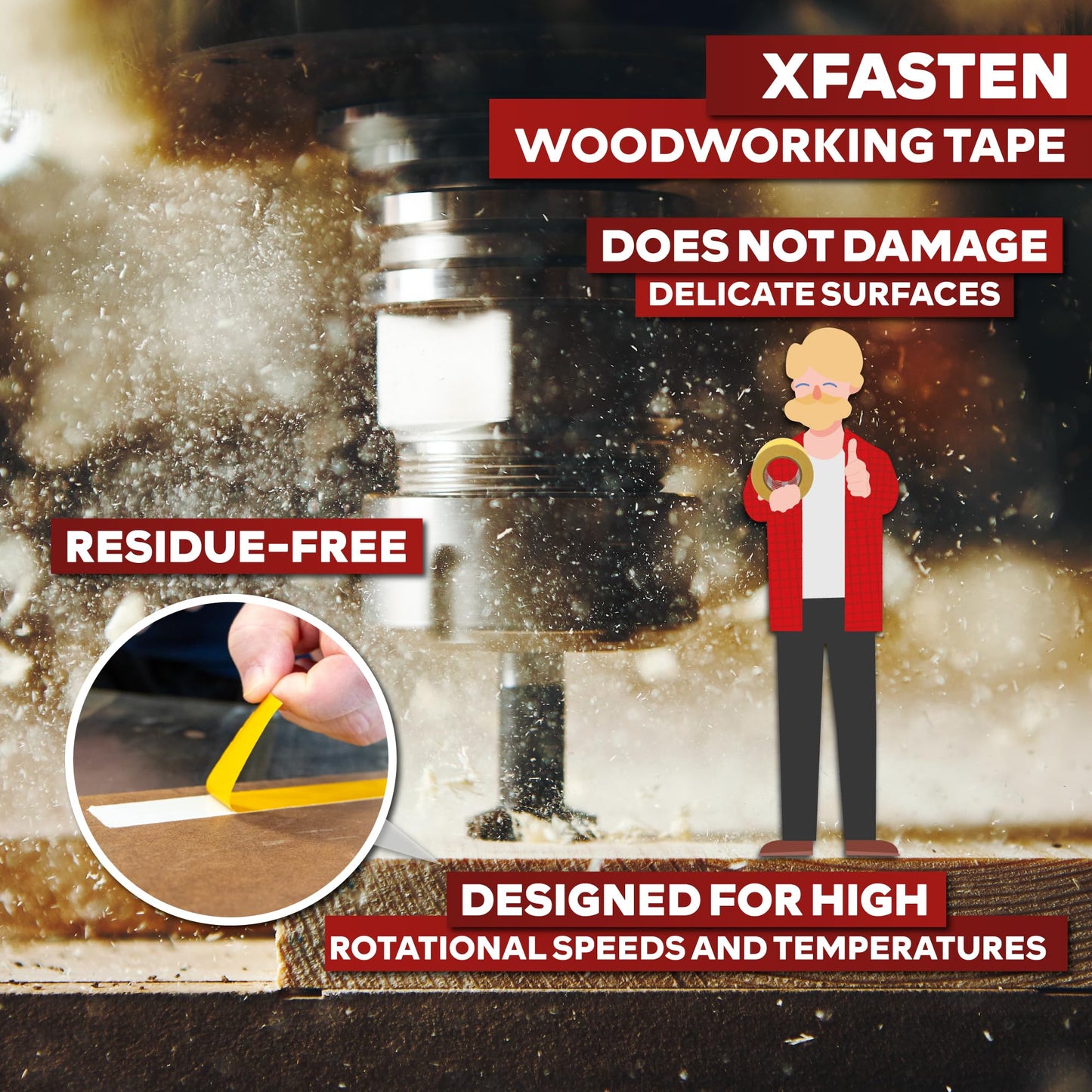 XFasten Double Sided Woodworking Tape w/Yellow Backing 2.5 Inches x 30 Yards