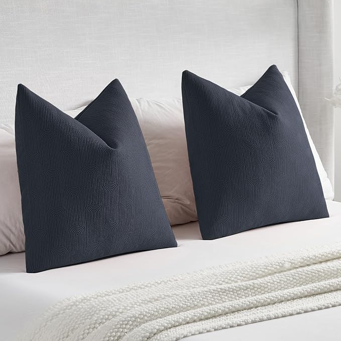 FUTEI Navy Blue Chenille Decorative Throw Pillow Covers 24x24 Inch Set of 2,Soft Cozy Striped Geometric Patterns European Cushion Cases,Modern Home Decor for Couch Bed Living Room