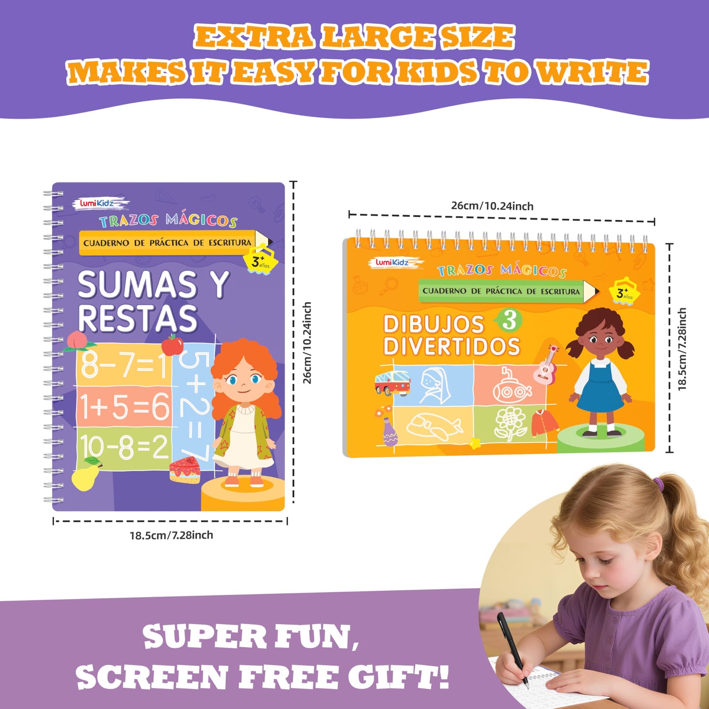 Lumikidz Spanish Magic Grooved Writing Practice for Kids Age 3-5 - Reusable Grooved Handwriting Practice Books for Kids 3-5 - Spanish Preschool Tracing Workbook - Learn Spanish Writing for Kids 5-7