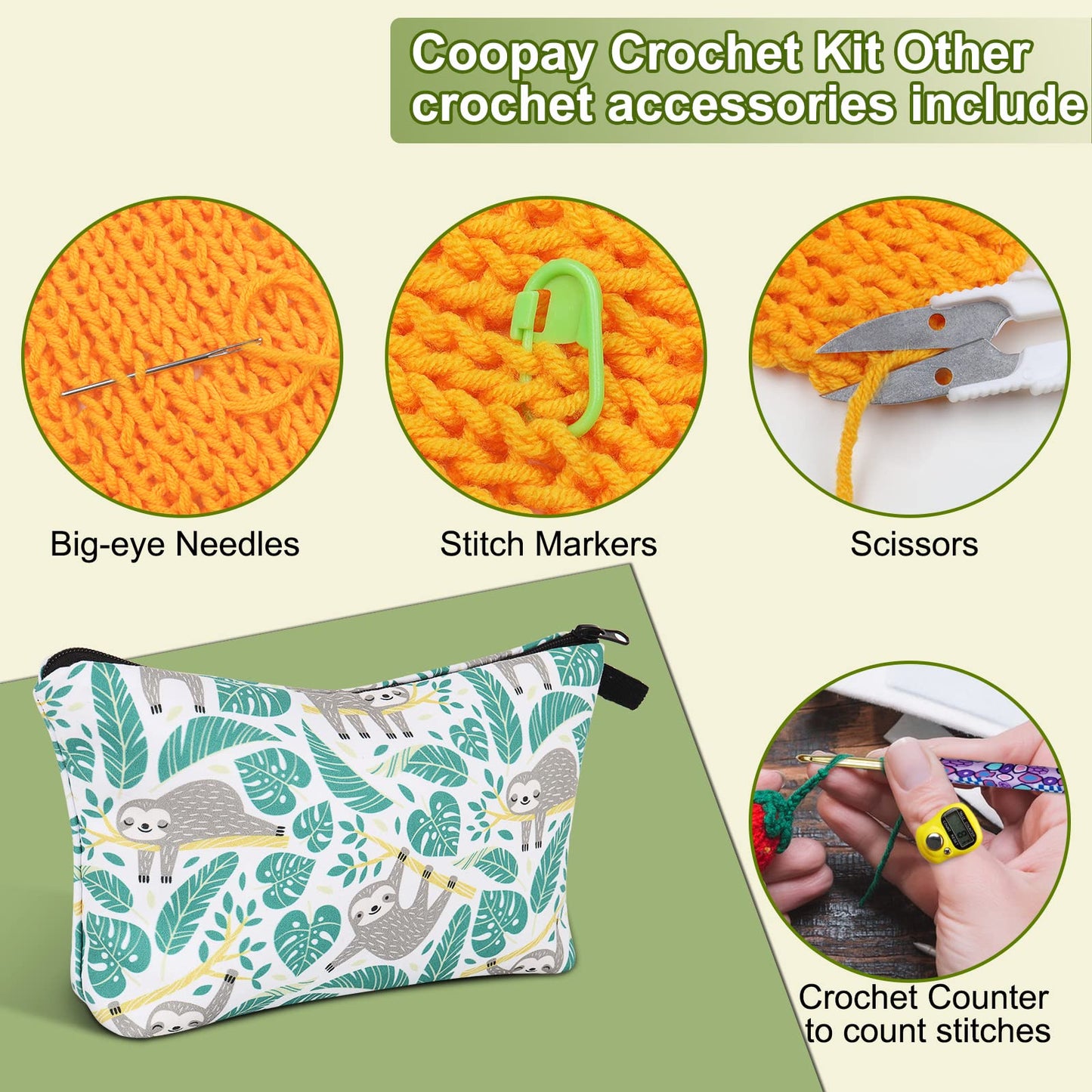 Coopay 12 Sizes Crochet Hooks Set with Case, Comfort & Sturdy Forest Crochet Hooks Ergonomic Soft Grip for Crocheting Yarn, Crochet Counter Track Stitches, Ideal Crochet Starter Kit