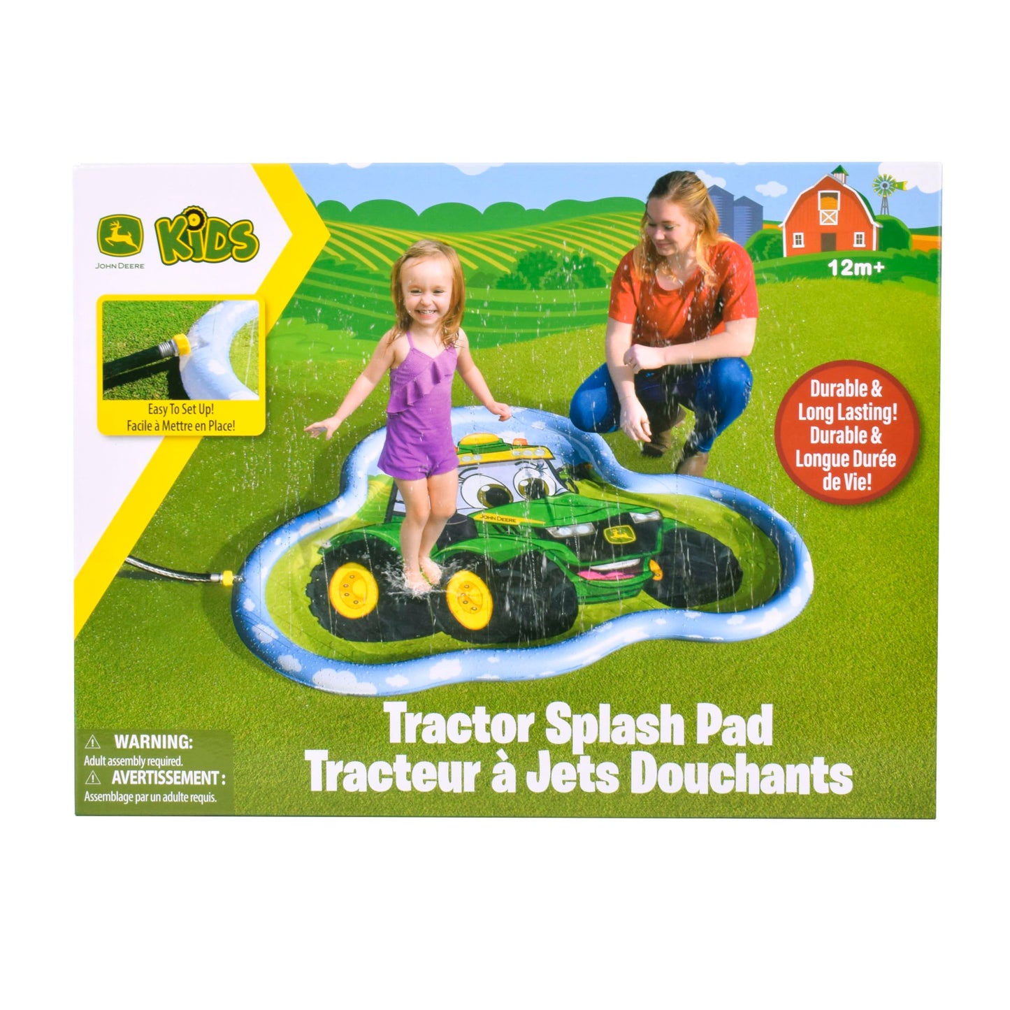 John Deere 3 in 1 Splash Pad Play Sprinkler for Kids and Baby Pool for Learning – Toddler Sprinkler Pool, 60’’ Outside Water Toys