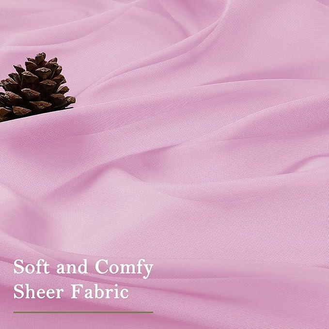 Lecloud Light Pink Sheer Curtains 63 Inch Length 2 Pcs, Dual Rod Pockets Light Filtering Window Curtains for Bedroom, Farmhouse Voile Solid Drapes for Living Room Bathroom, Each Panel 59" W x 63" L