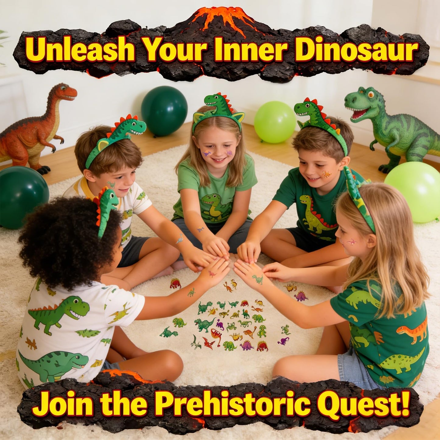 Dinosaur Birthday Party Decorations for Boys - Complete Kids Dino Party Supplies with Backdrop, Tablecloth, Birthday Banner, Cake Toppers, Balloons Kit & Tattoo Stickers