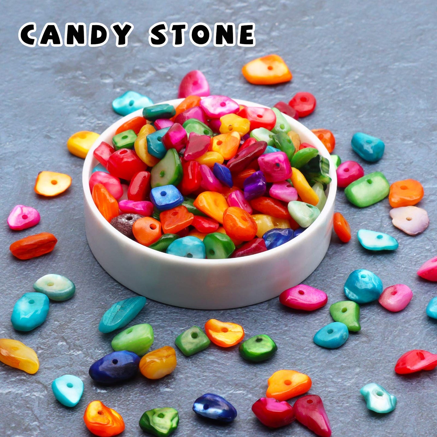 500 pcs Natural Chip Stone Beads, Candy Stone 5-8 mm Irregular Gemstones Healing Crystal Loose Rocks Bead Hole Drilled for Jewelry Making Bracelet