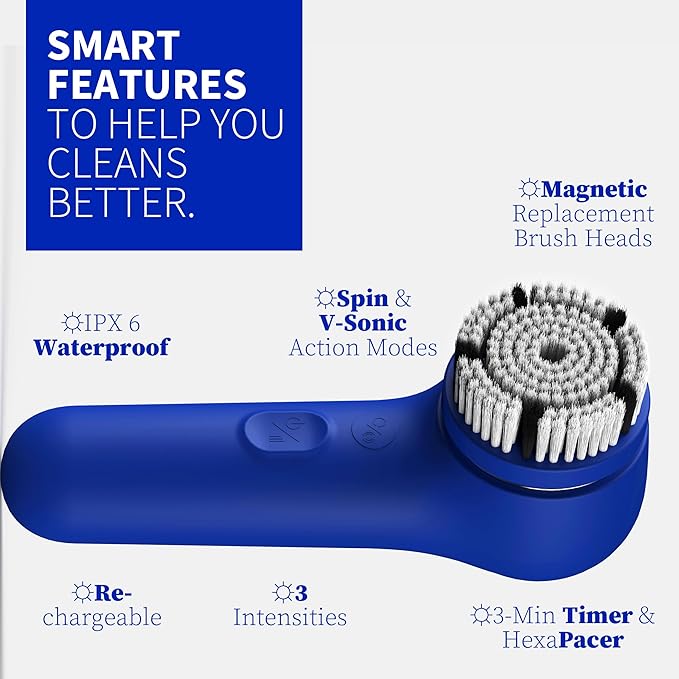 Face Scrubber, NågraCoola 3.0 Facial Cleansing Brush, Waterproof & Rechargeable Face Scrub Brush for Men& Women, Electric Facial Exfoliator with 3 brushes, 3 Intensities, 2 Modes with Eye Rollor-Azure
