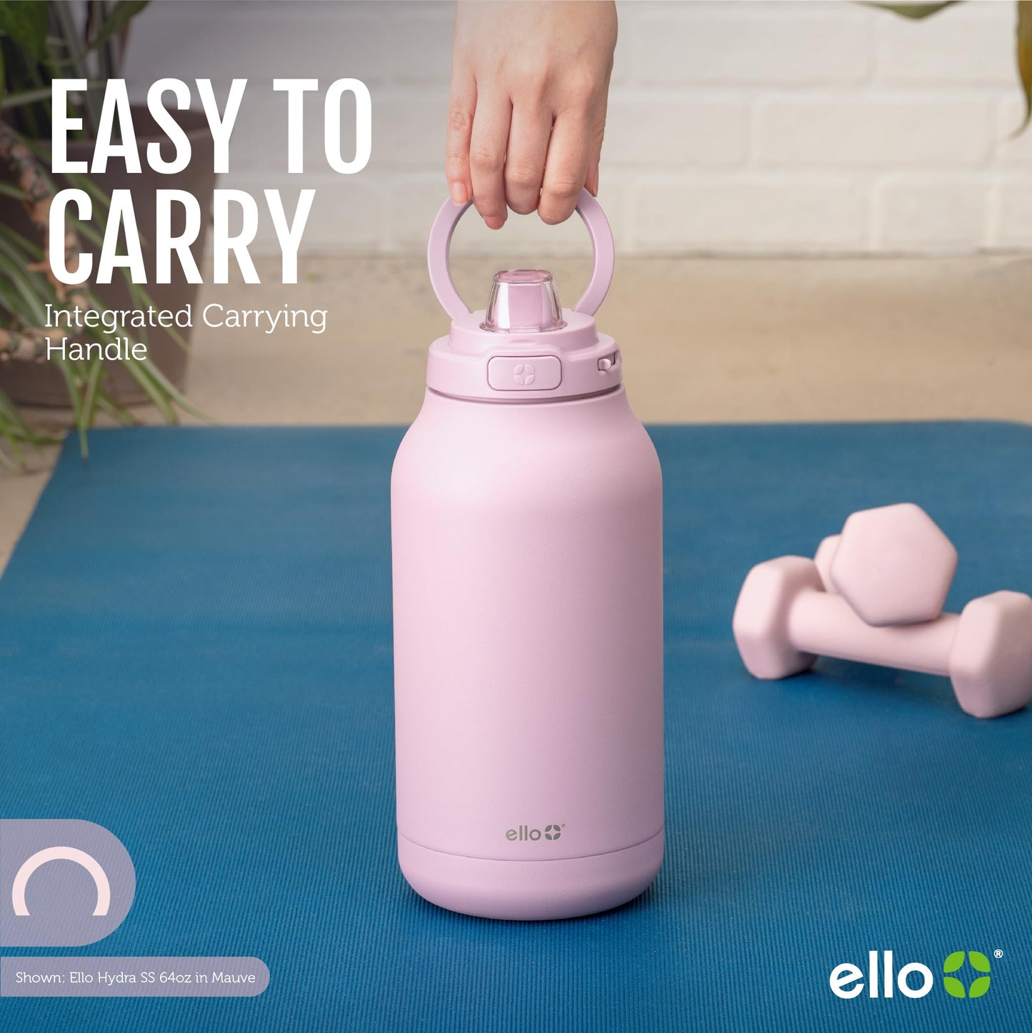 Ello Hydra 64oz Stainless Steel Water Jug with Locking Leak Proof Lid | Reusable Half Gallon Vacuum Insulated Metal Bottle with Silicone Straw, Keeps Drinks Cold All Day, Gift Ready, Grey