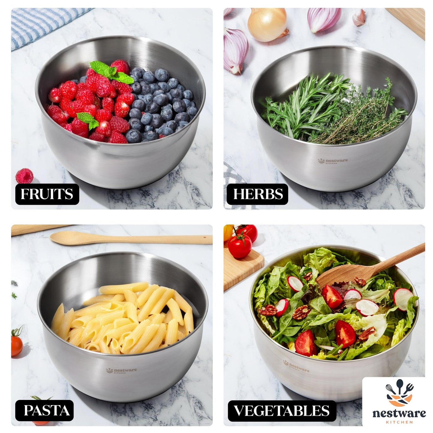 Nestware Kitchen Stainless Steel Salad Spinner, Lettuce, Vegetable & Fruit Dryer, 5L Capacity, Non-Slip Base (304 Stainless Steel - Black)