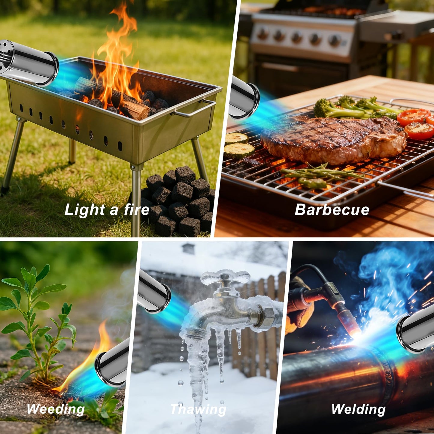 Powerful Grill & Cooking Propane Torch, flame thrower gun, Kitchen Cooking Torch, Sous Vide, Campfire Starter, Adjustable Wood Torch Burner for Searing Steak, BBQ, Welding（Propane Tank Not Included）
