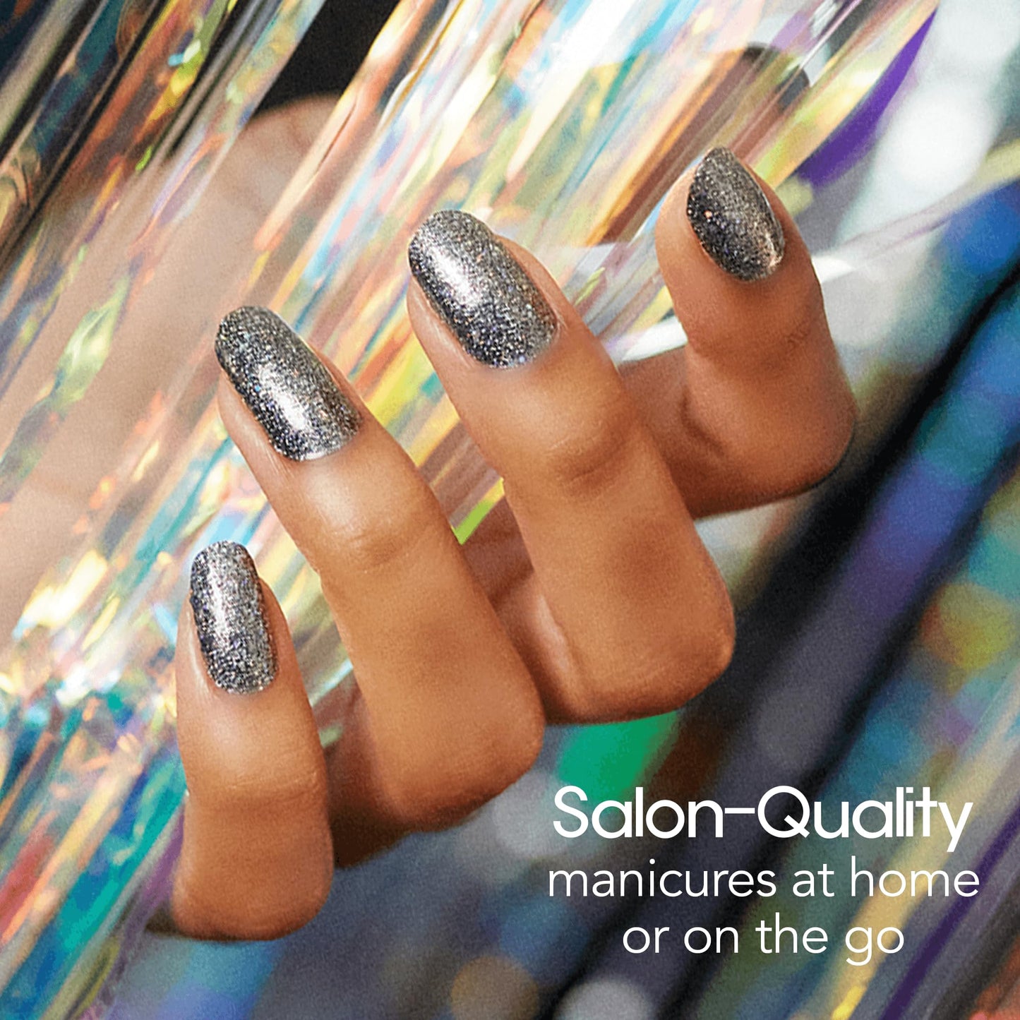 Color Street Light Year Holographic Nail Strips - Sparkling Gunmetal Grey Glitter, Glitter Finish, 16 Double-Ended Strips, Easy Peel & Apply, Salon-Quality Nails, Quick & Effortless Application.