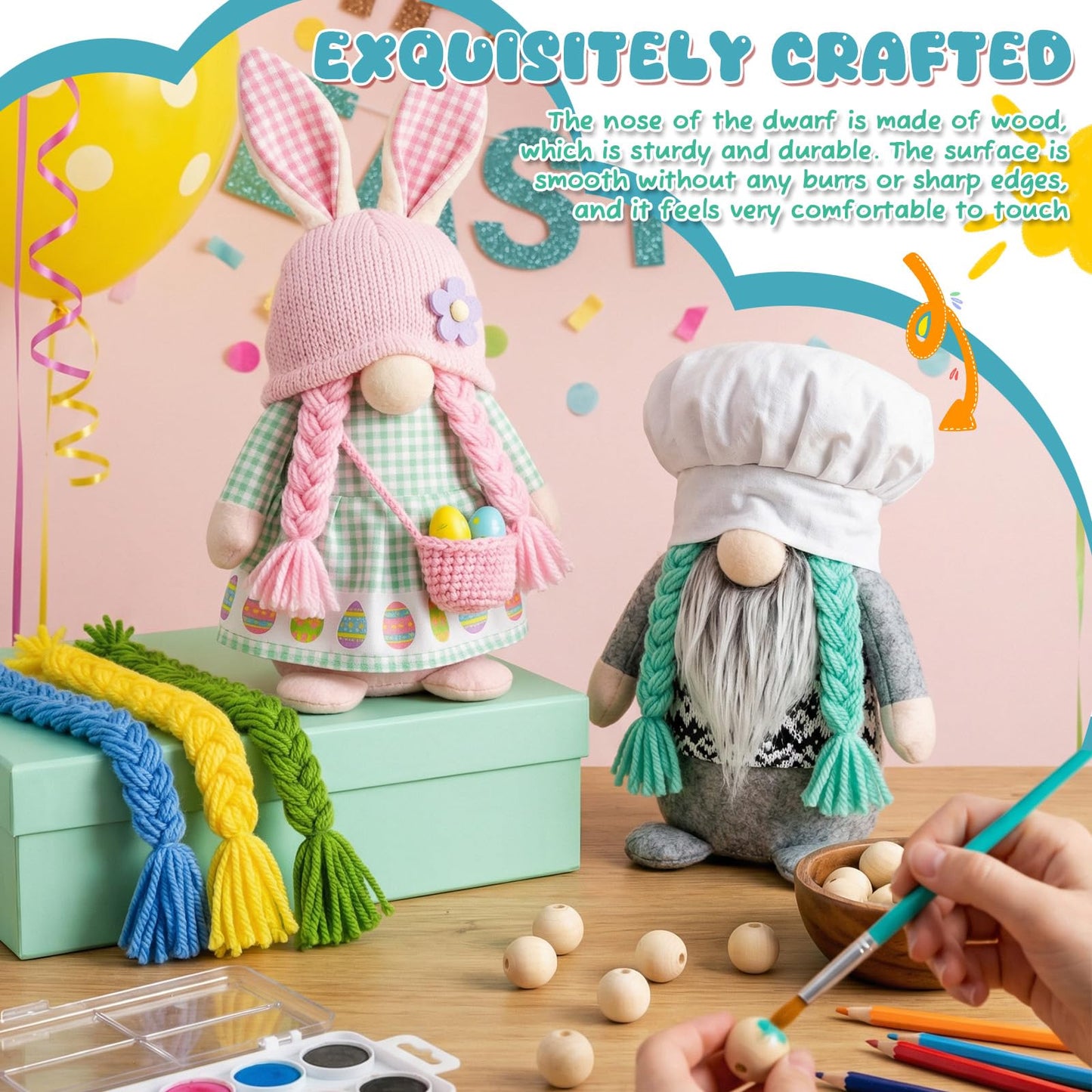 Syhood 21 Pcs Spring Gnome Braids for Crafting Summer Gnome Making Supplies for Easy Craft Pre Cut Dwarf Braid Beard and Small Unfinished Wooden Ball Nose Handmade Accessories