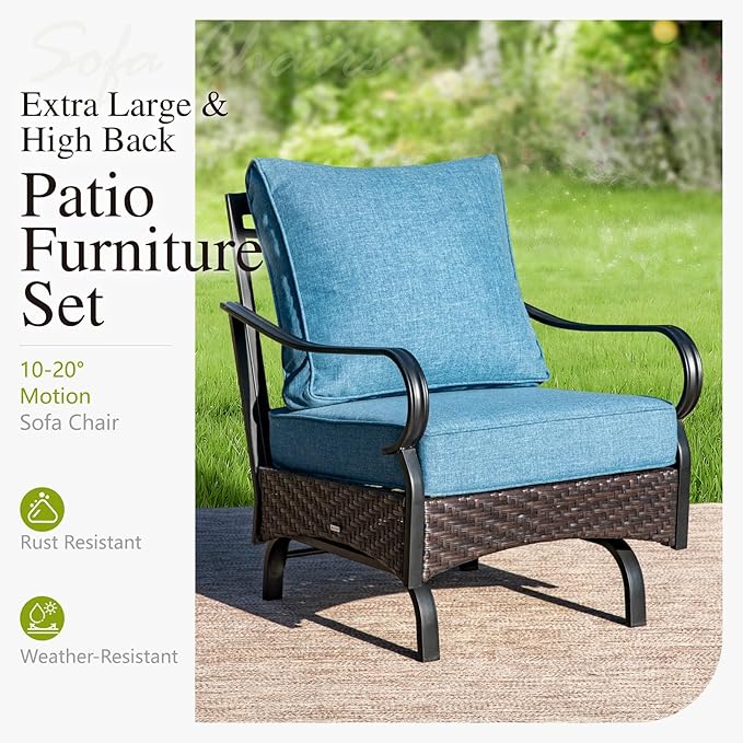 Sophia & William Patio Furniture Set, 5 Piece Metal Outdoor Conversation Set with 3-Seater Outdoor Couch, 2 Sofa Chairs, 1 Loveseat,1 Coffee Table for Outdoor Seating, Backyard, Porch(Navy)