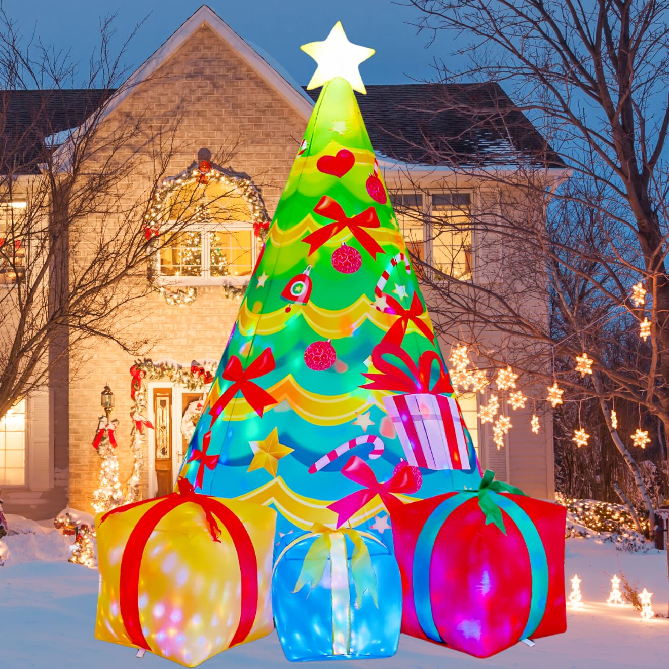 COMIN 7 FT Christmas Decorations Inflatables Tree Outdoor Blow Up Yard Gift Box with Built-in LEDs for Indoor Party Garden Lawn Decor
