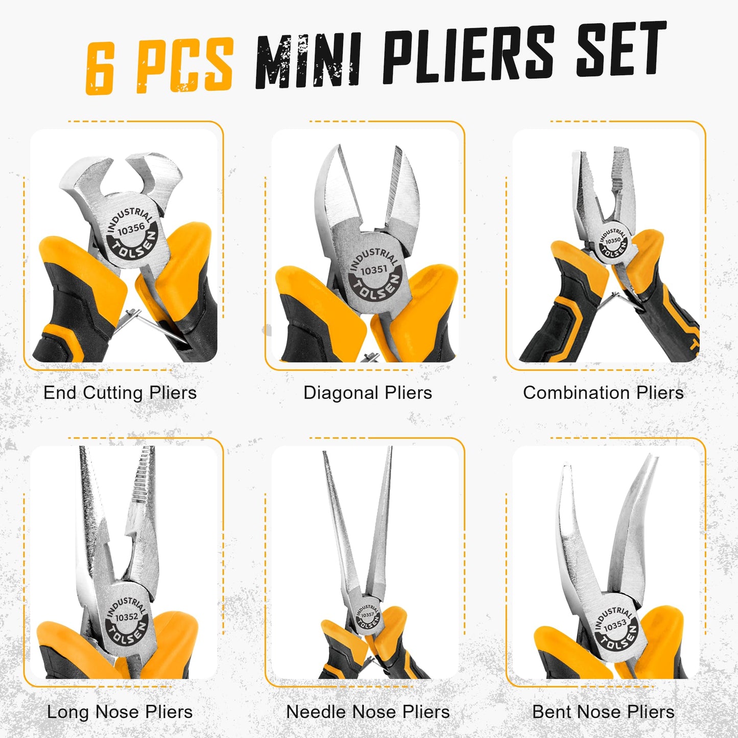 TOLSEN 6-Piece Mini Pliers Set, Needle Nose, Diagonal, Long Nose, Bent Nose, End Cutting and Combination Pliers for Making Crafts, Repair Electronic and Jewelry, with Pouch
