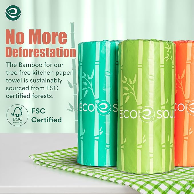 Eco Soul Bamboo Paper Towel Set Of 6 Rolls |150 Sheets Per Roll | Ultra Absorbent, Eco-Friendly, Sustainable, Food Safe Kitchen Paper Towel