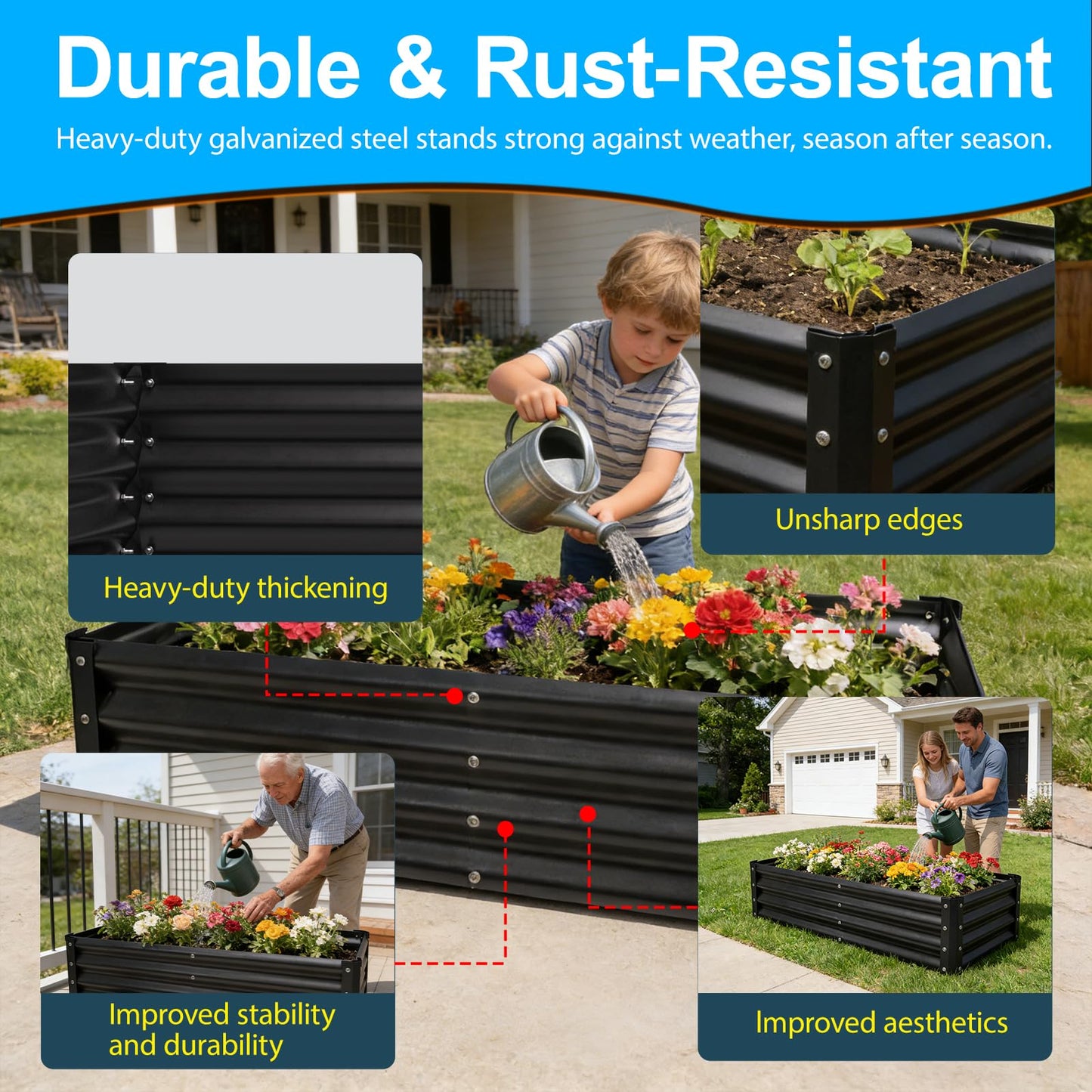 Wirewonders Yardbliss Raised Garden Bed 2 Pack 6x3x1FT, Premium Galvanized Raised Garden Bed, Large Raised Garden Bed Outdoor for Deep-Rooted Vegetables, Flowers, Green and Herbs, Black