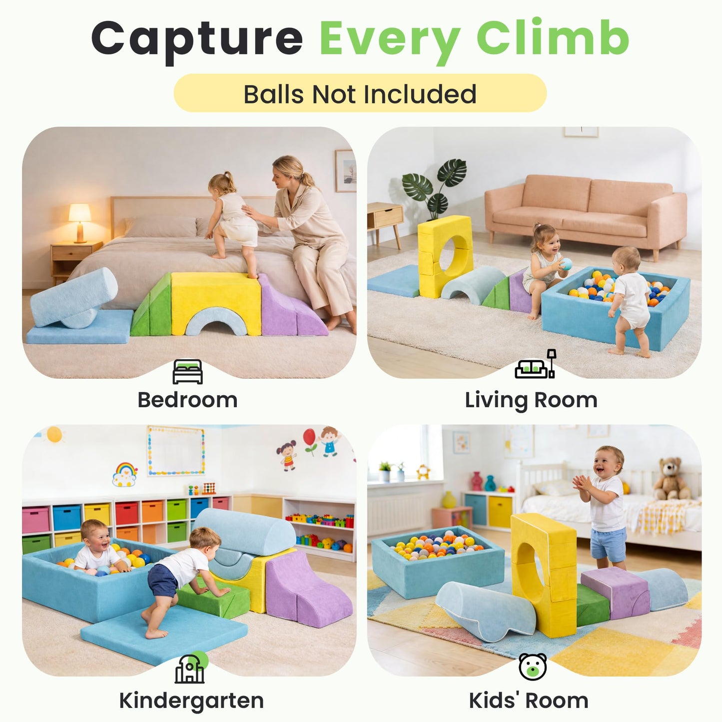 cossy Foam Climbing Blocks for Toddlers, 30 x 28in Square Ball Pit for Babies, 7pcs Toddler Climbing Toys Indoor, Soft Play Set, Baby Climbing Blocks, Ideal for Crawling & Climbing(Balls Not Included)
