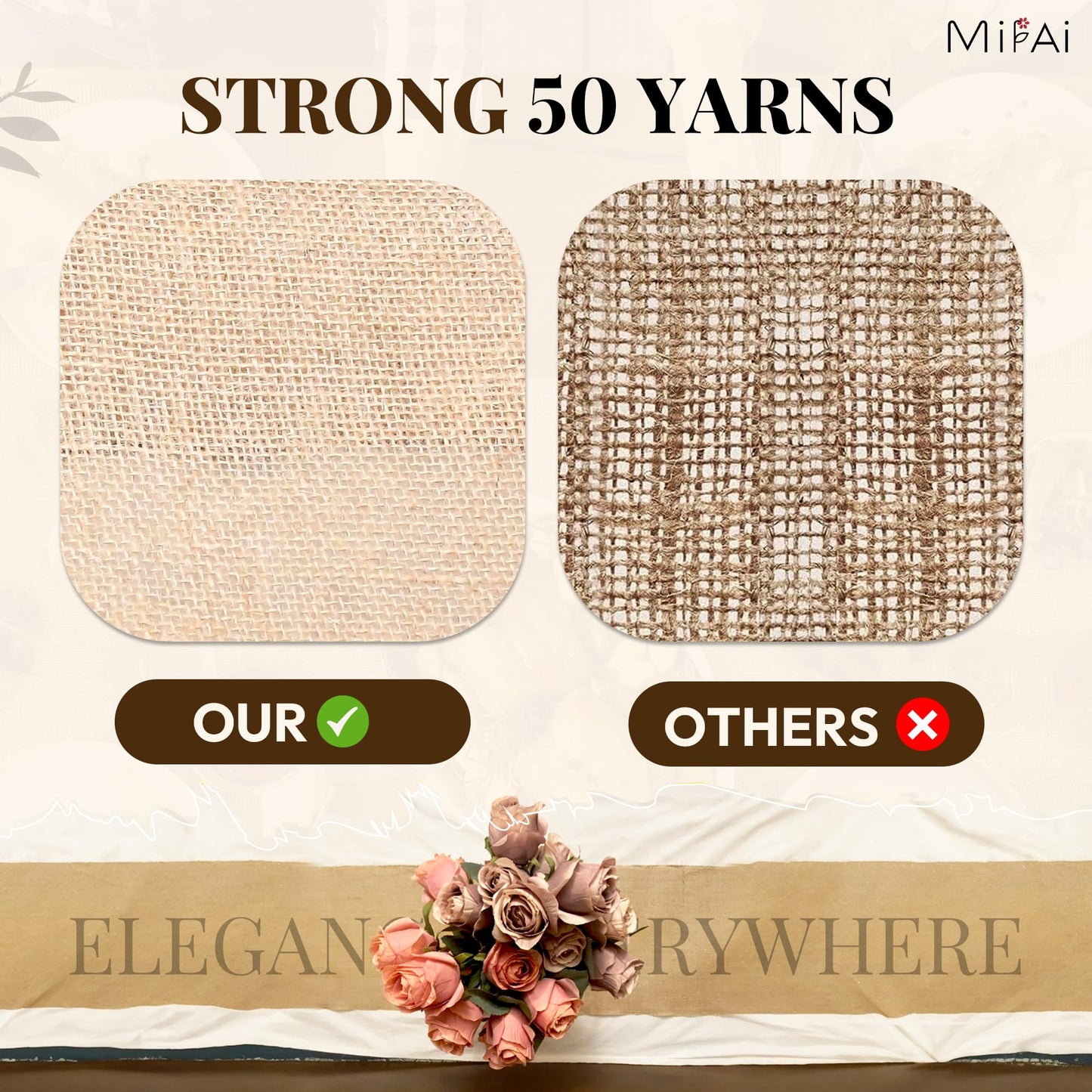 Mifai Burlap Table Runners 12in x 30 ft(10 Yards)-Cut to Your Length Burlap Roll -50 Yarns/10cm Density-Ecofriendly- Reusable- Perfect for Crafts, Décor, Gift Wrapping, DIY and Gardening