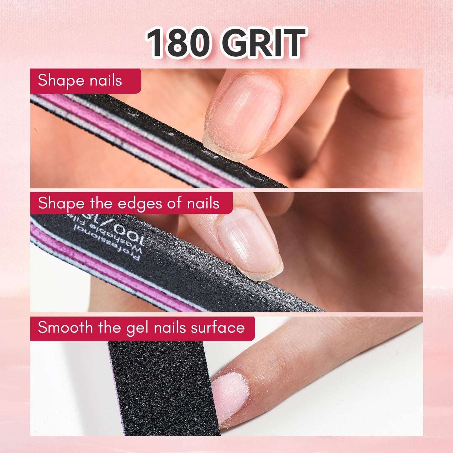 Makartt Nail File - 100/180 Grit Emery Boards for Nails, 20pcs Professional Dual-Sided Fingernail Files for Natural Acrylic Nails, Reusable Nail Care Manicure Set for Salon & DIY Use, Black