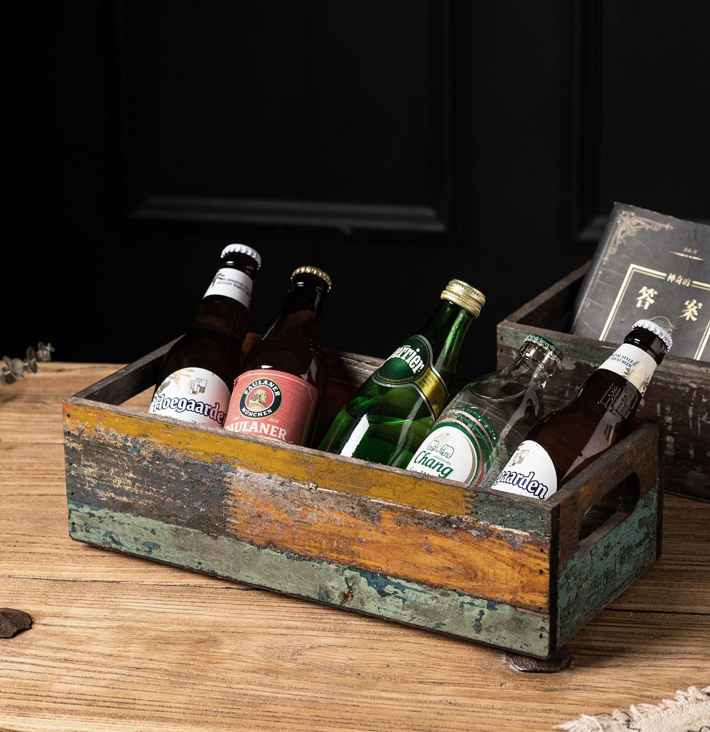 TIMRIS Farmhouse Distressed Wooden Storage Box, Rustic Bathroom Decor Box, Decorative Toilet Tank Basket Nice Butt, Solid Reclaimed Wood Organizer Box with Handles (Random)