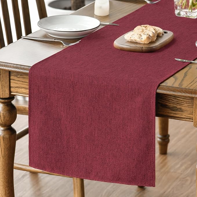 Artoid Mode Dark Red Table Runner, Seasonal Christmas Valentine's Washable Kitchen Dining Table Decoration for Home Party Decor 13x90 Inch