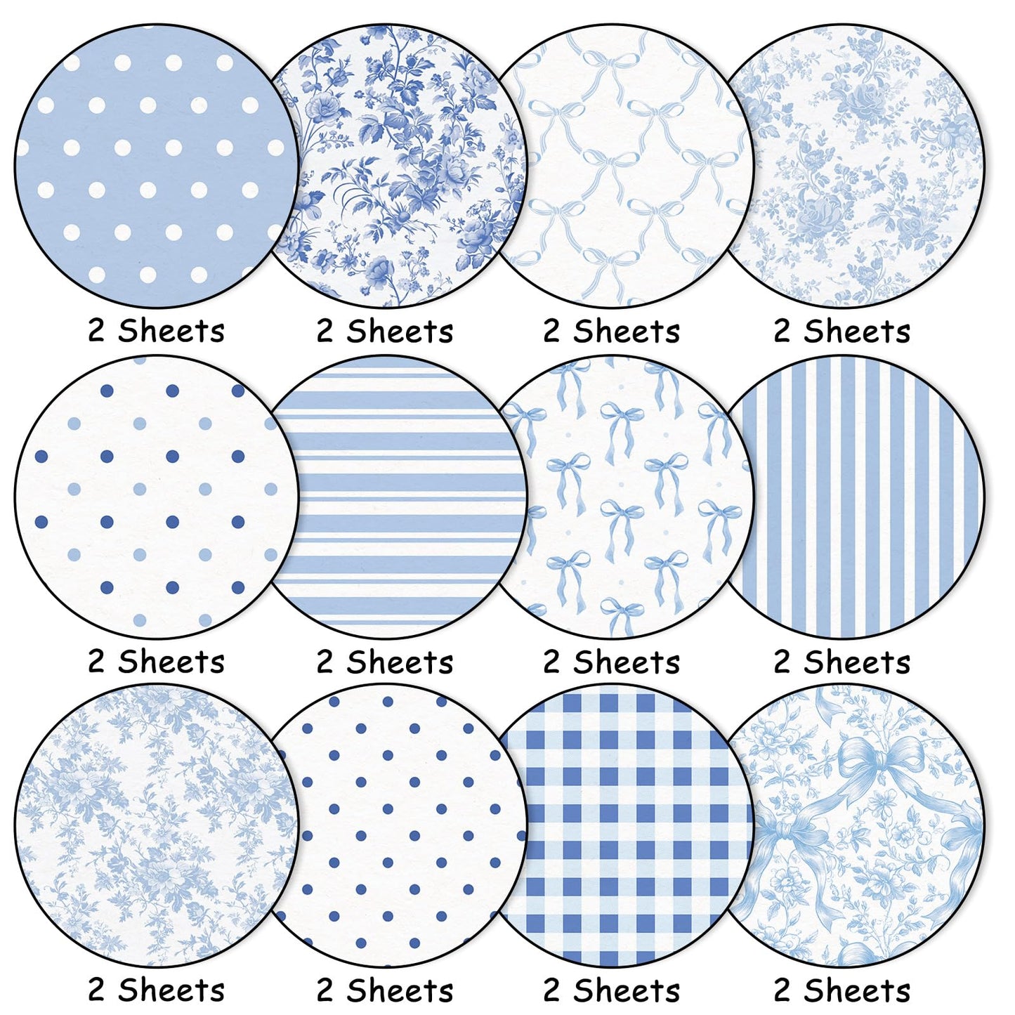 Whaline 24 Sheets Bow Floral Pattern Paper Blue Flower Stripe Dot Scrapbook Spring Specialty Paper Double Sided for DIY Crafts Card Making Photo Album Decor, 6 x 6 Inch