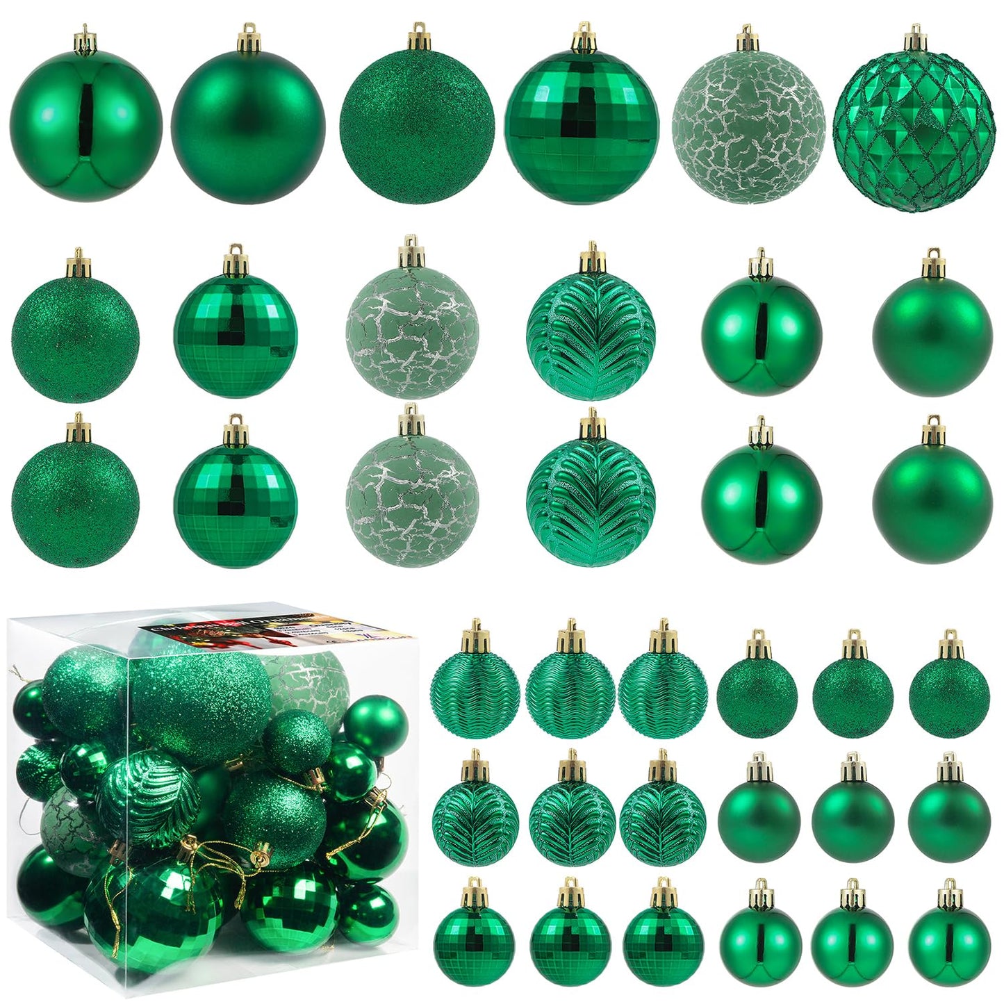 LANGXUN 36pcs Emerald Green Christmas Tree Decorations Balls, Bolas De Navidad, 2025 Christmas Decor, Indoor Outdoor Shatterproof Christmas Ornaments, Xmars Party Wedding Suppiles