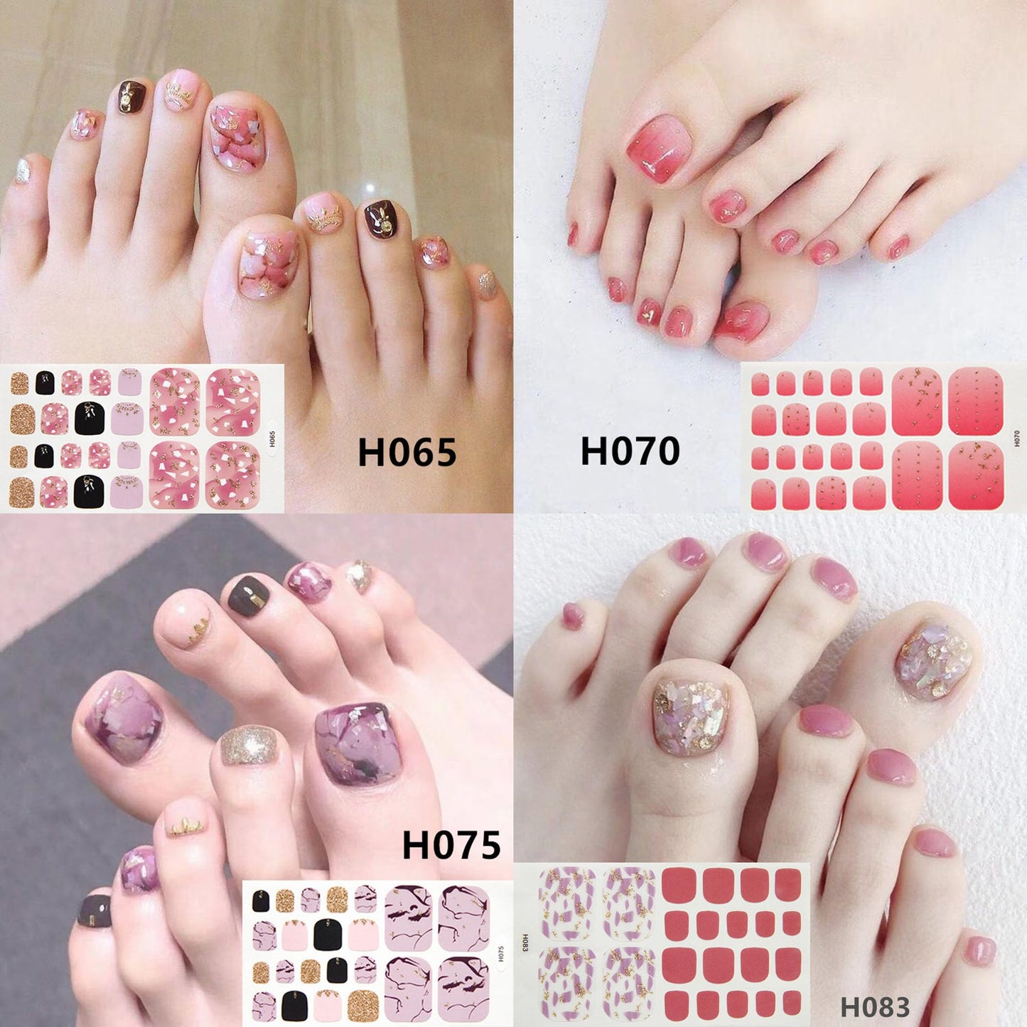 Nail Angel 1set Toe Nail Wraps, Full Cover Stickers, Pure Color Collection, Summer Beach Style Pedicure, Multiple Colors (FOOT016-12PCS)