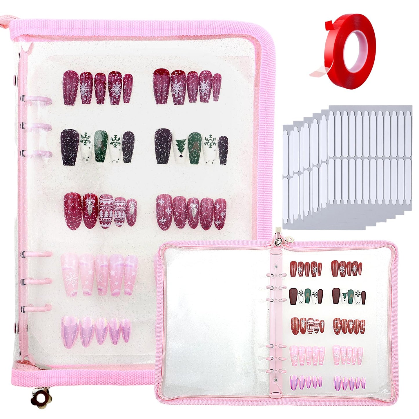 Oskrieel Press on nail storage Nail Storage Book - Portable Versatile Organizer for Press - On Nails, Jewelry and More with 90 Pcs Adhesive Double Sided Tape