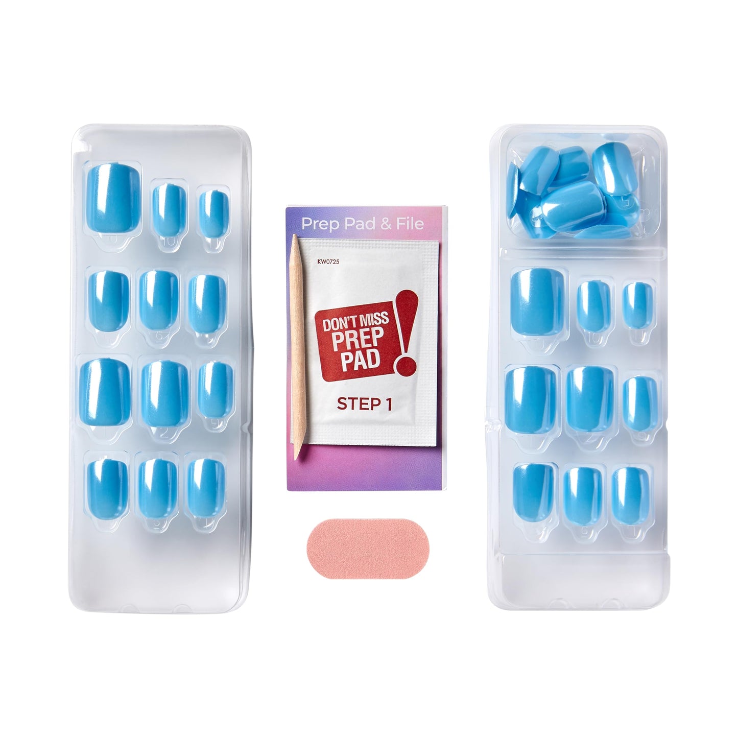 Kiss Impress No Glue Mani Press On Nails, Color FX, 'Meta', Blue, Short Size, Squoval Shape, Includes 30 Nails, Prep Pad, Instructions Sheet, 1 Manicure Stick, 1 Mini File