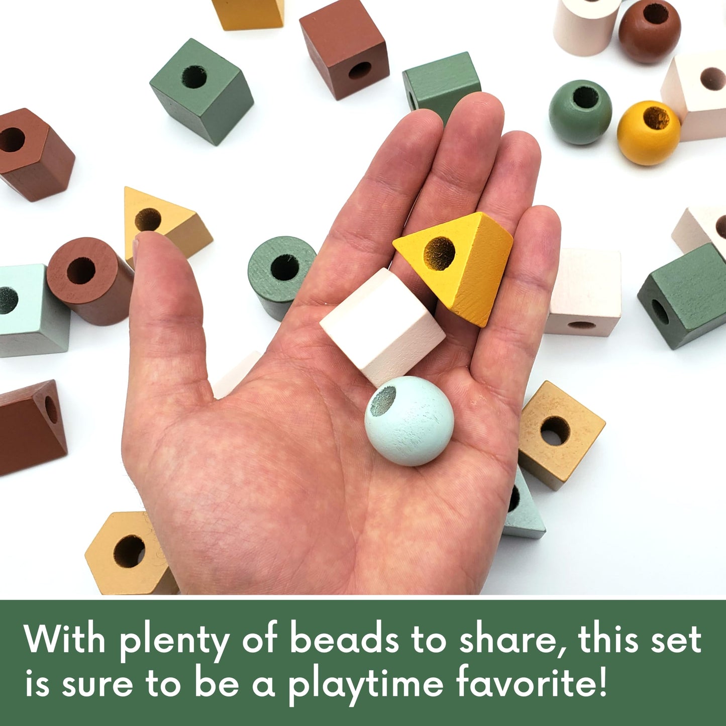 LMC Products Wooden Lacing Beads & Strings 125 Pieces, Fine Motor Skills Toys for 3 Year Old, Boho Colors