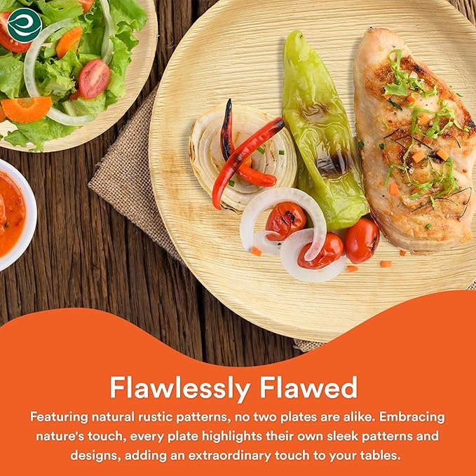 ECO SOUL 8 Inch Disposable Palm Leaf Plates [200 Pack] Premium Food-Safe Heavy Duty Compostable Bamboo Paper Plates for Lunch, Dinner, Birthday, Weddings, Party, Camping & Catering Events [Round]