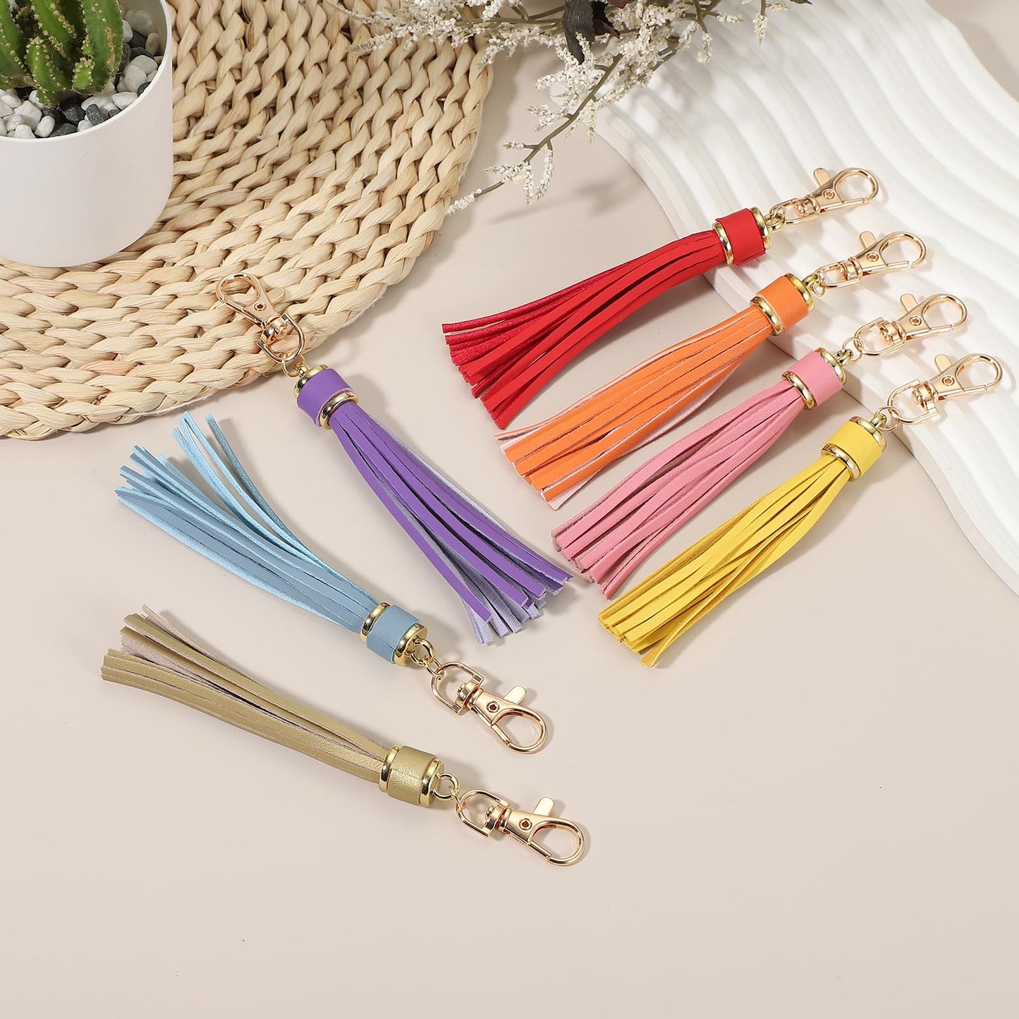 uxcell 10pcs PU Leather Tassels, 6 Inch Keychain Tassel Charm with Lobster Swivel for Jewelry Making, Handbag, DIY Crafts, (Grey Coffee)