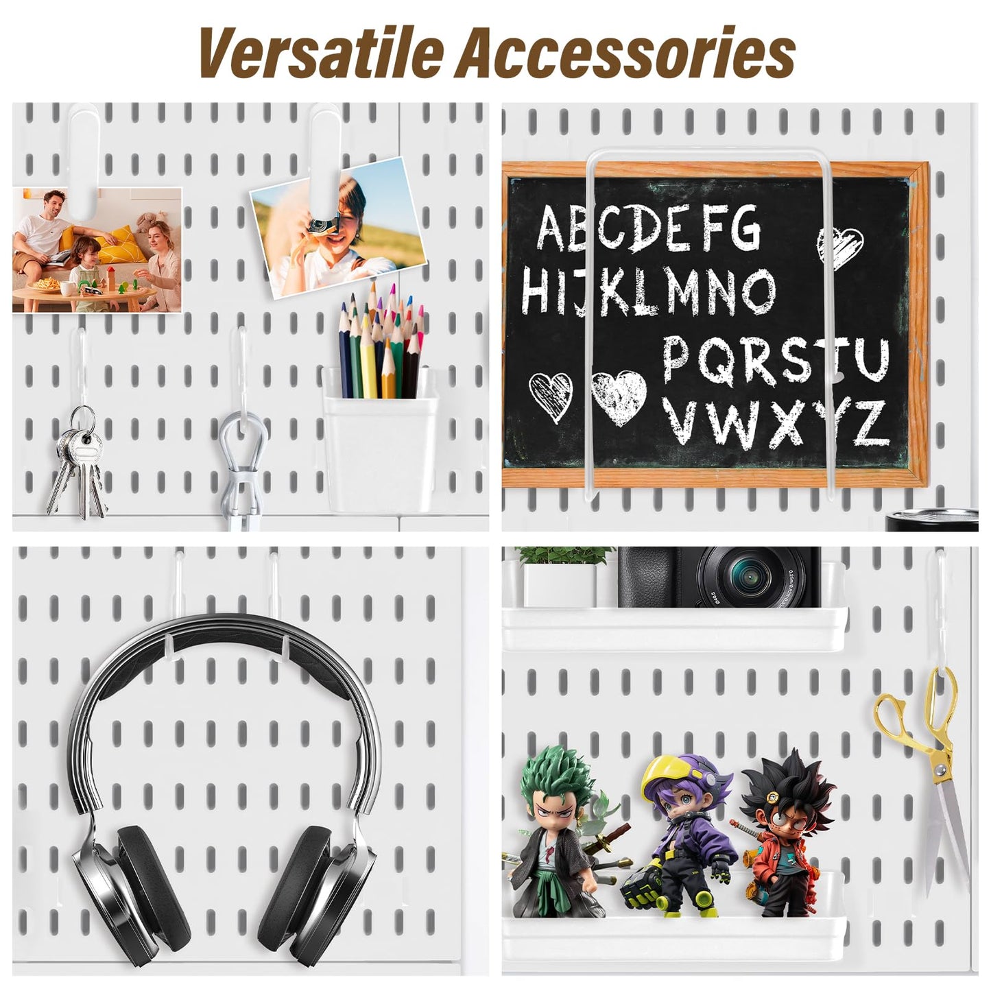 AKTOP Peg Board Wall Organizer 4-Pack – 12"x12" White Pegboard Combination Kit with 13 Accessories for Wall, Plastic Peg Board Panels for Home, Office, Garage Tool Storage & Craft Room
