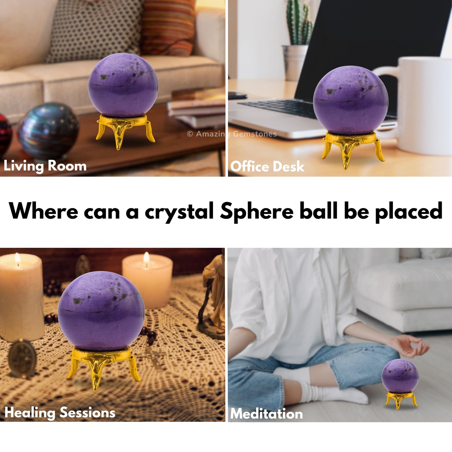 Amazing Gemstone Stichtite Crystal Ball with Stand - 2 Inches Crystal Sphere Meditation Balls for Witchcraft and Decorative Balls