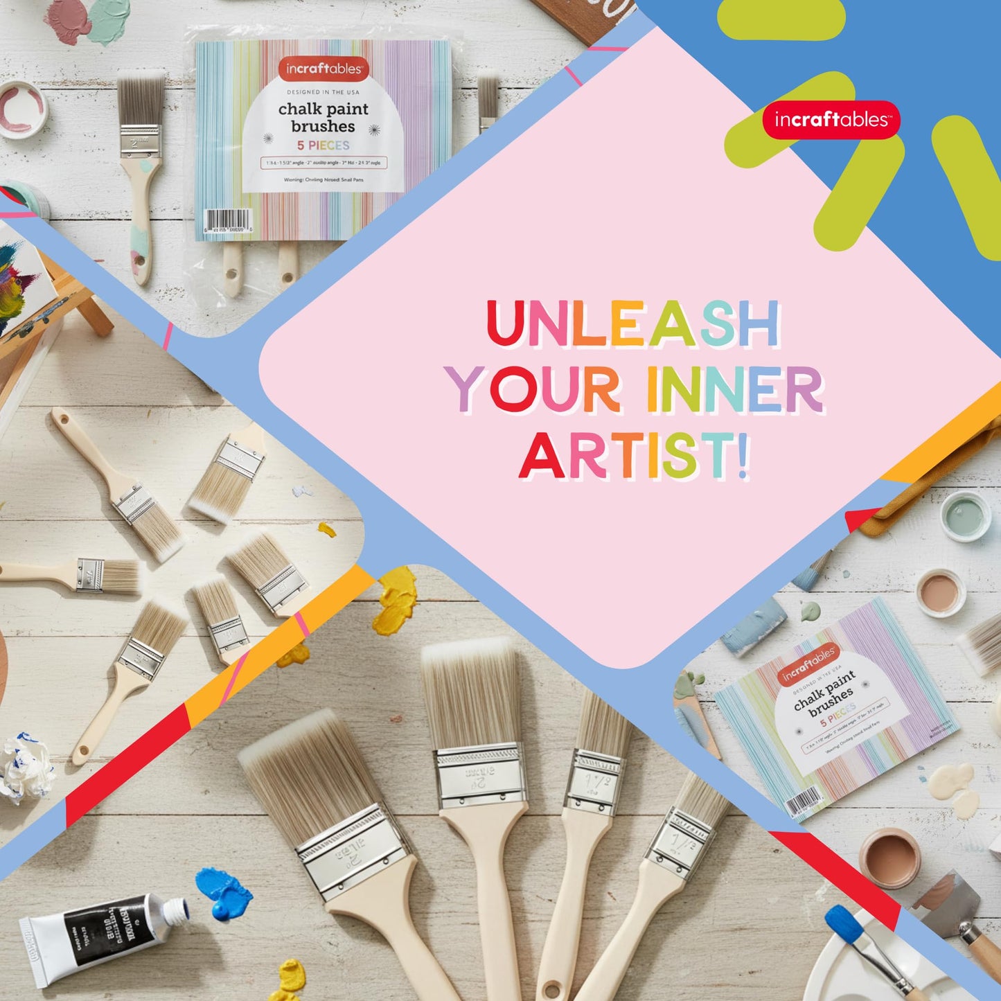 Incraftables Assorted Chalk Paint Brush Set (5pcs) – Natural Bristle Paint Brushes for Furniture, Chalk Painting & Wall Decor – Kids & Adults